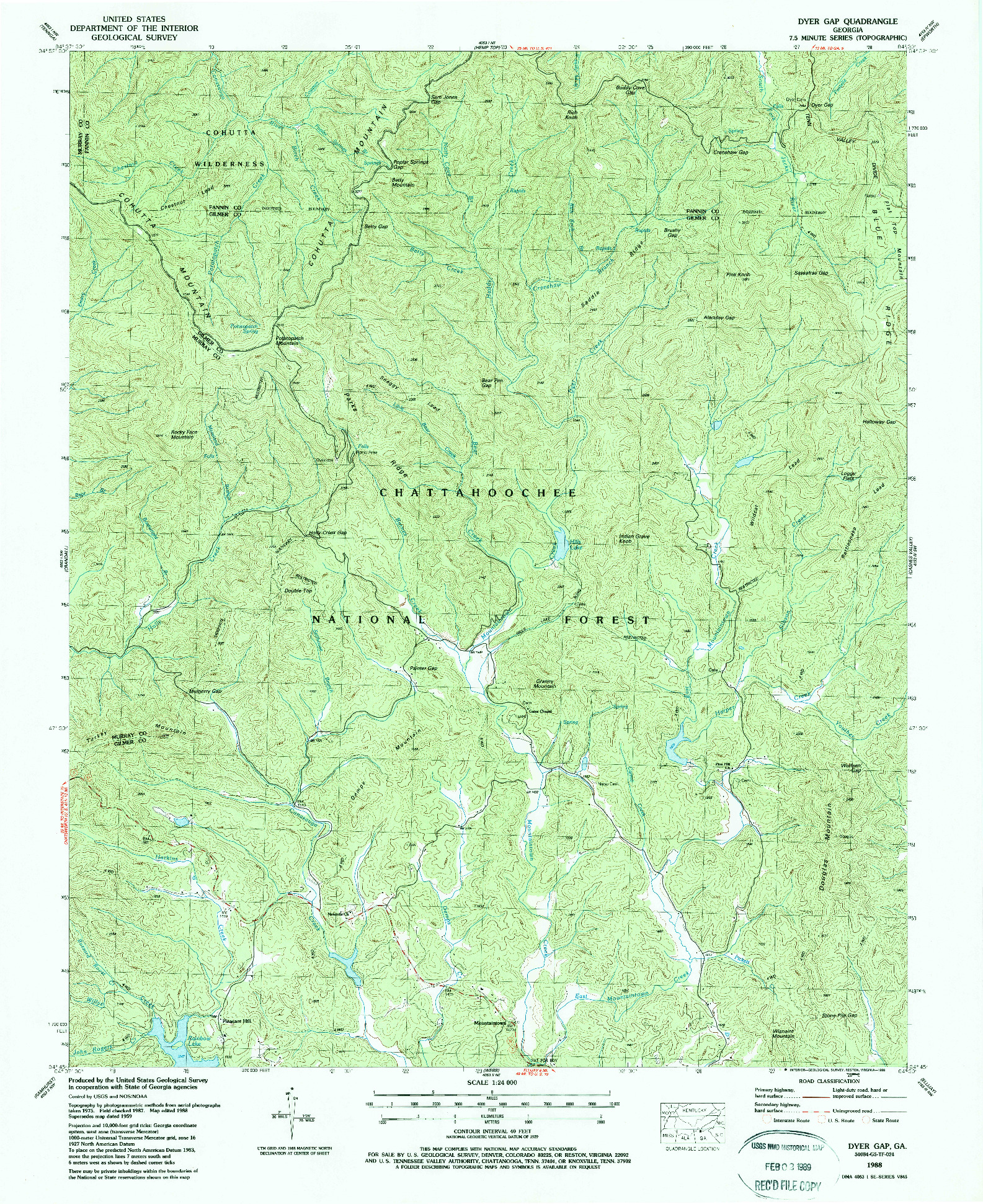 USGS 1:24000-SCALE QUADRANGLE FOR DYER GAP, GA 1988