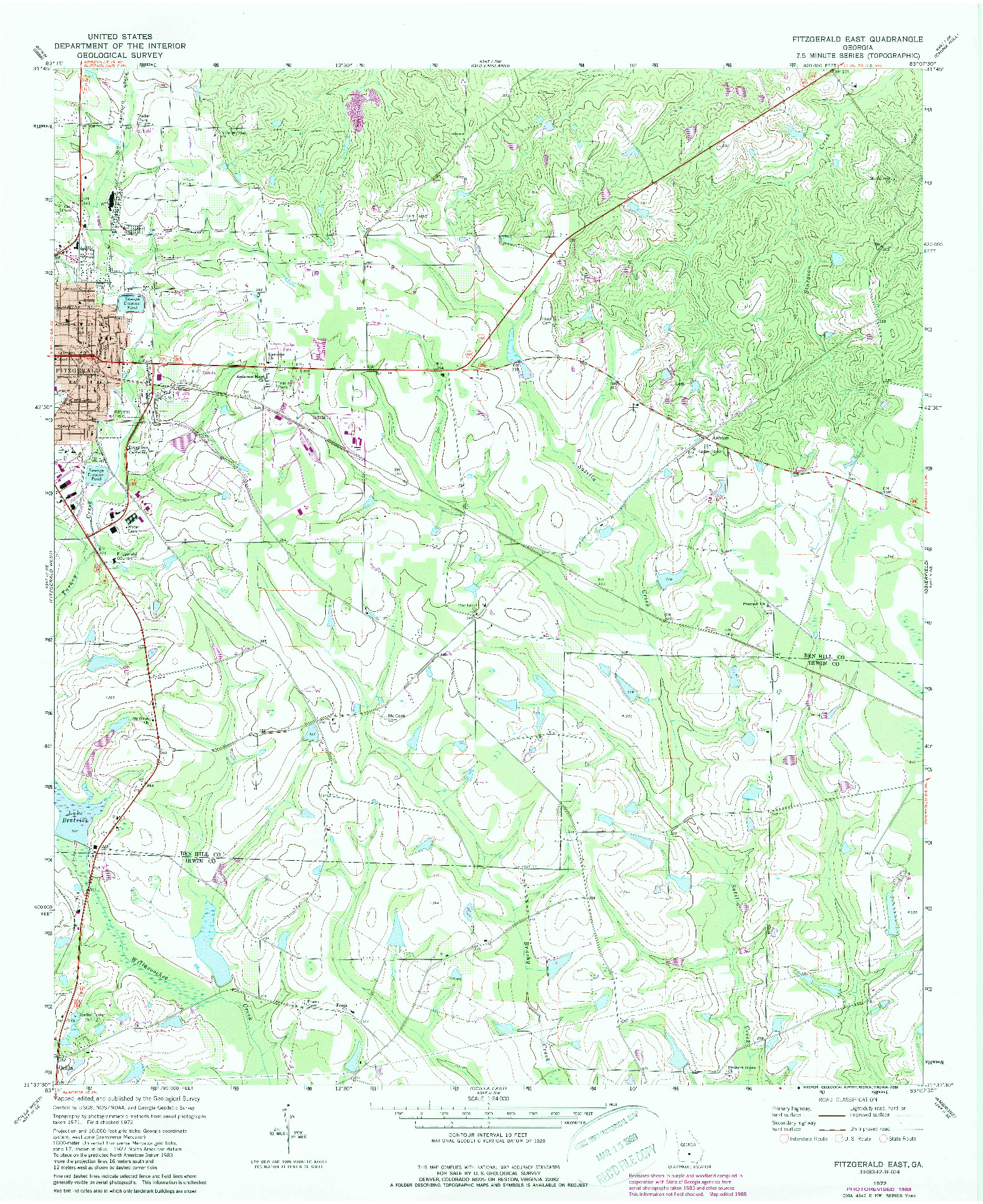 USGS 1:24000-SCALE QUADRANGLE FOR FITZGERALD EAST, GA 1972