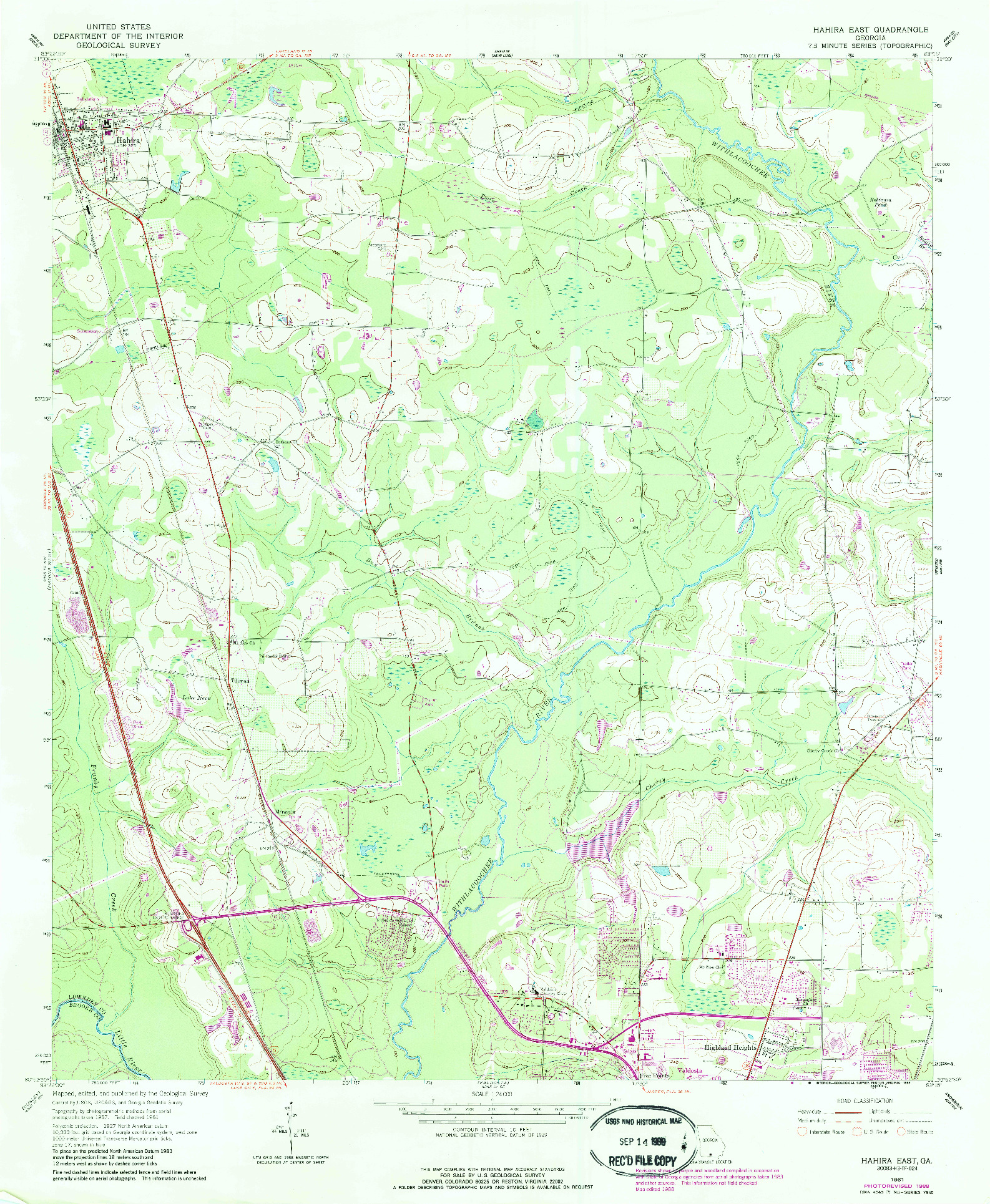 USGS 1:24000-SCALE QUADRANGLE FOR HAHIRA EAST, GA 1961