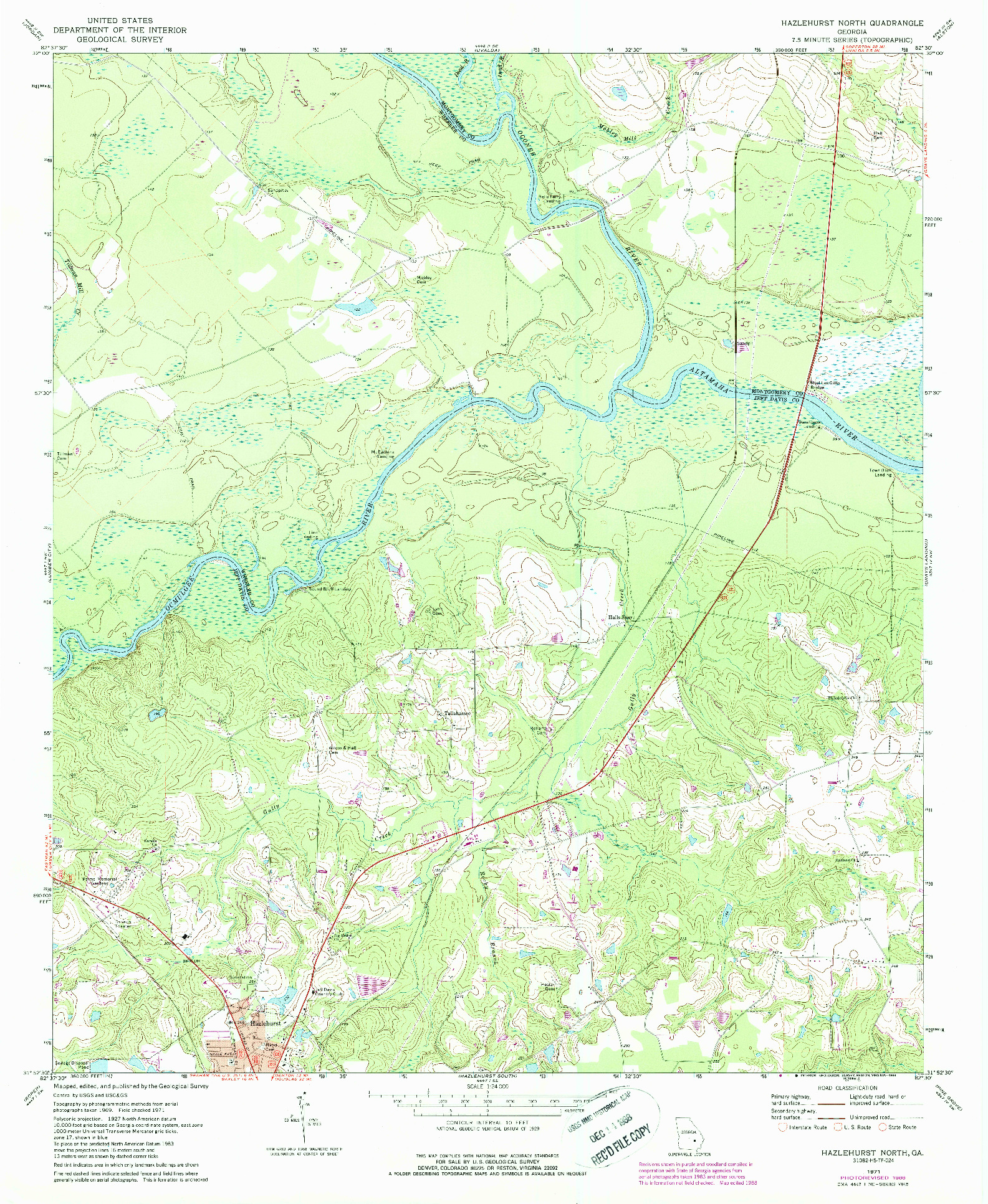 USGS 1:24000-SCALE QUADRANGLE FOR HAZLEHURST NORTH, GA 1971
