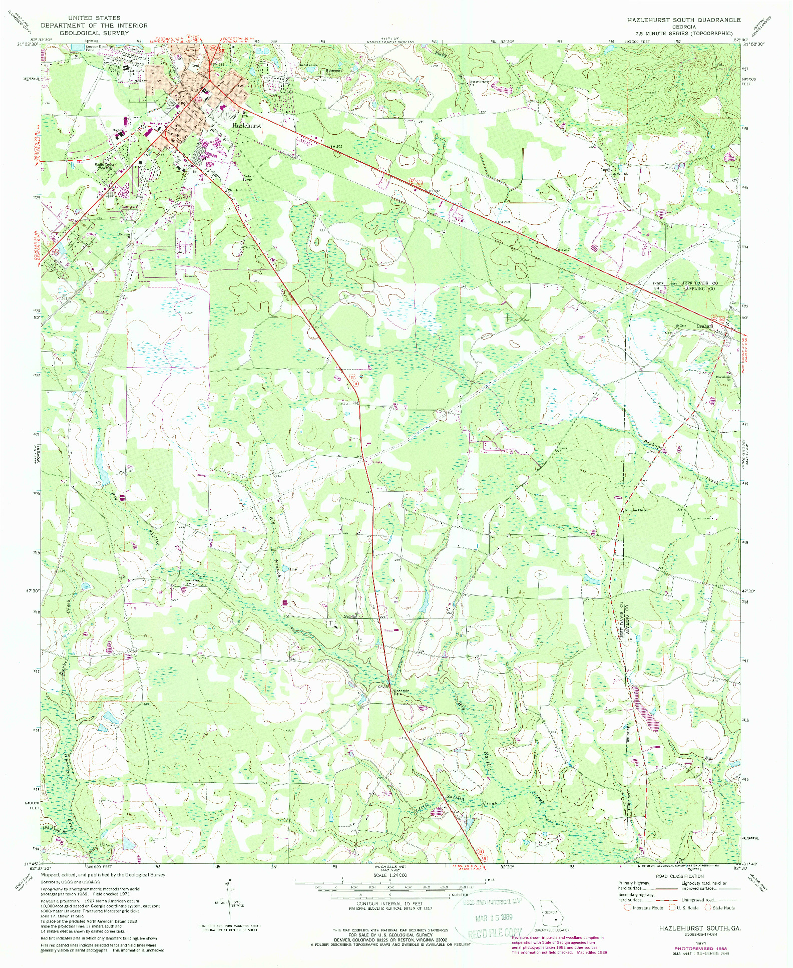 USGS 1:24000-SCALE QUADRANGLE FOR HAZLEHURST SOUTH, GA 1971