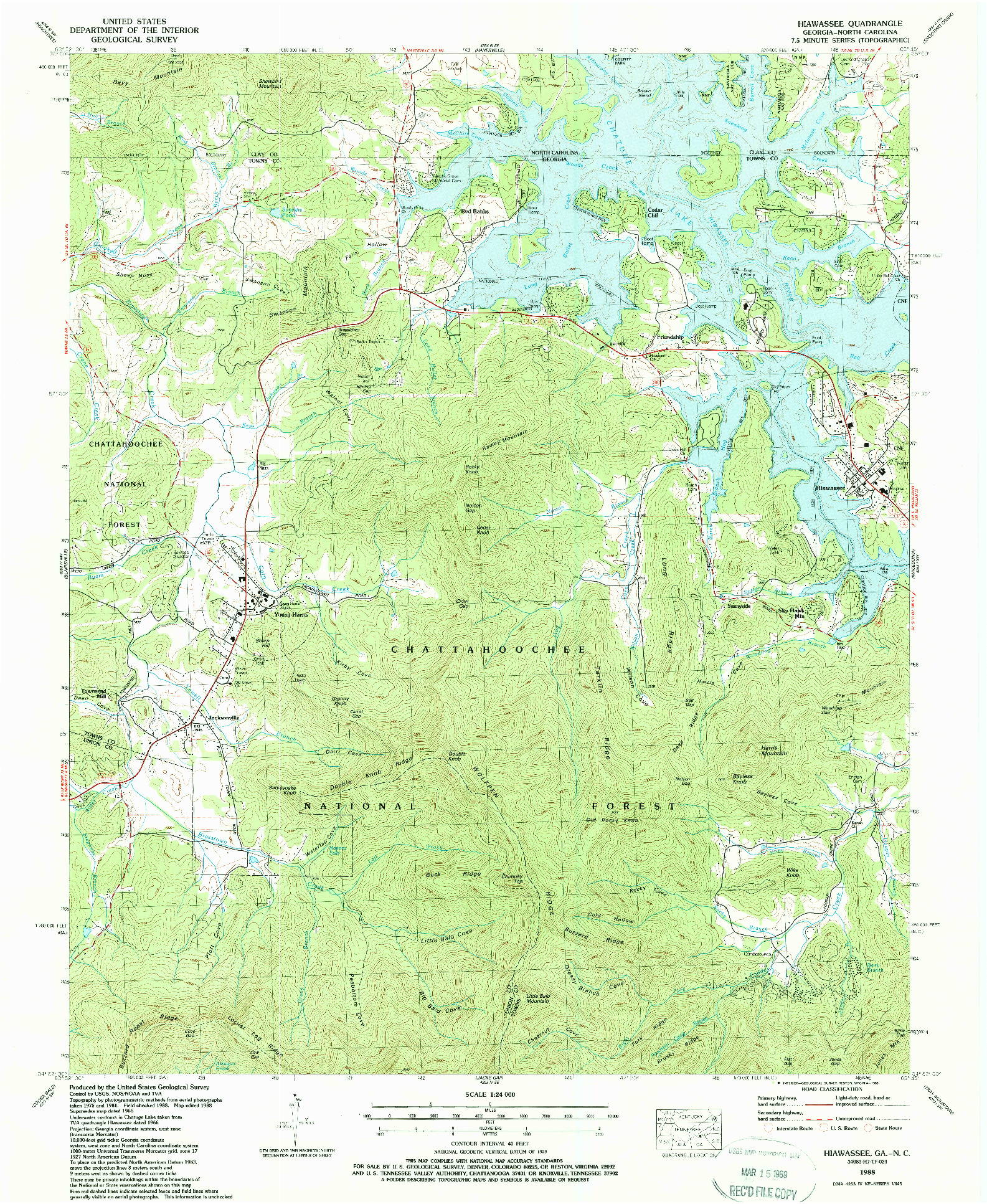 USGS 1:24000-SCALE QUADRANGLE FOR HIAWASSEE, GA 1988