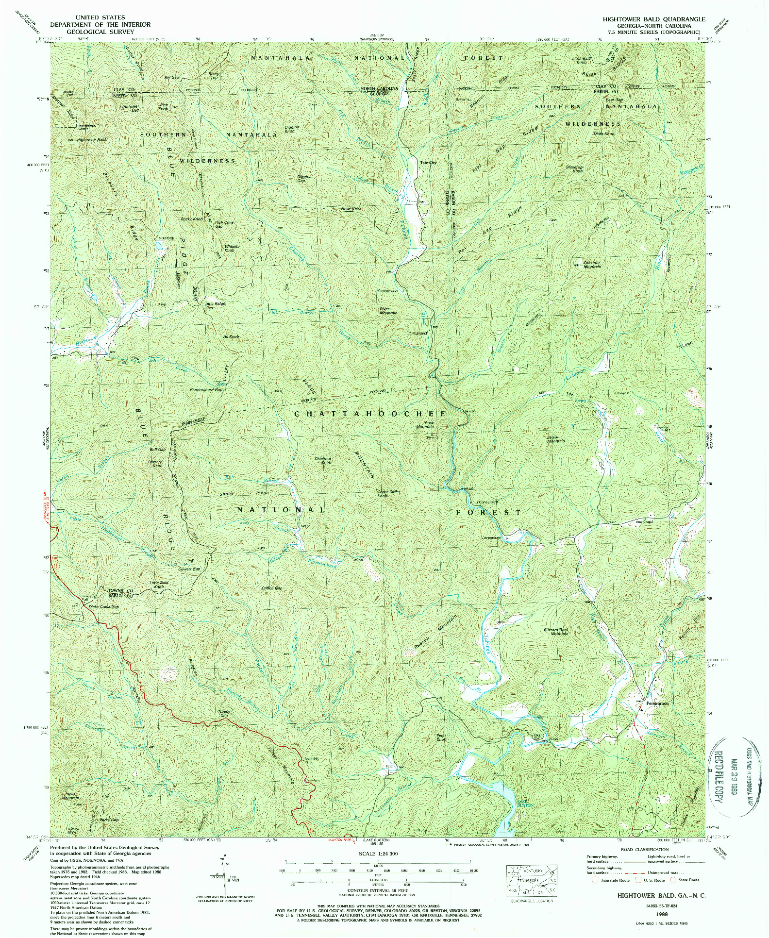 USGS 1:24000-SCALE QUADRANGLE FOR HIGHTOWER BALD, GA 1988