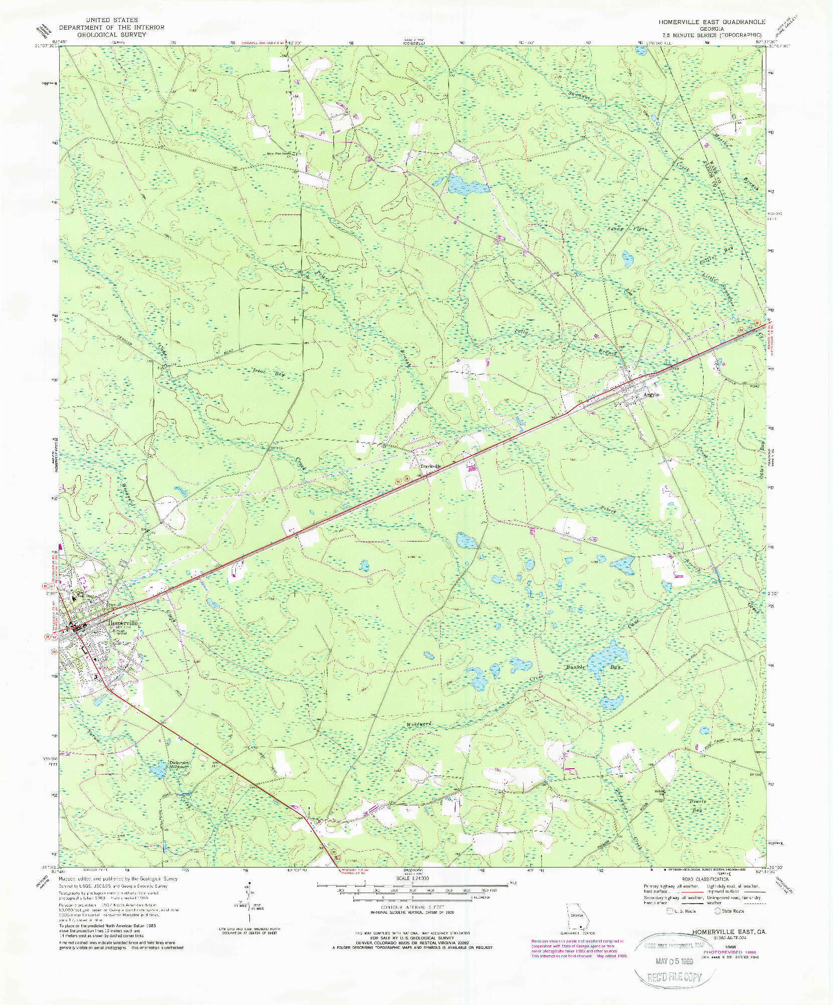 USGS 1:24000-SCALE QUADRANGLE FOR HOMERVILLE EAST, GA 1968