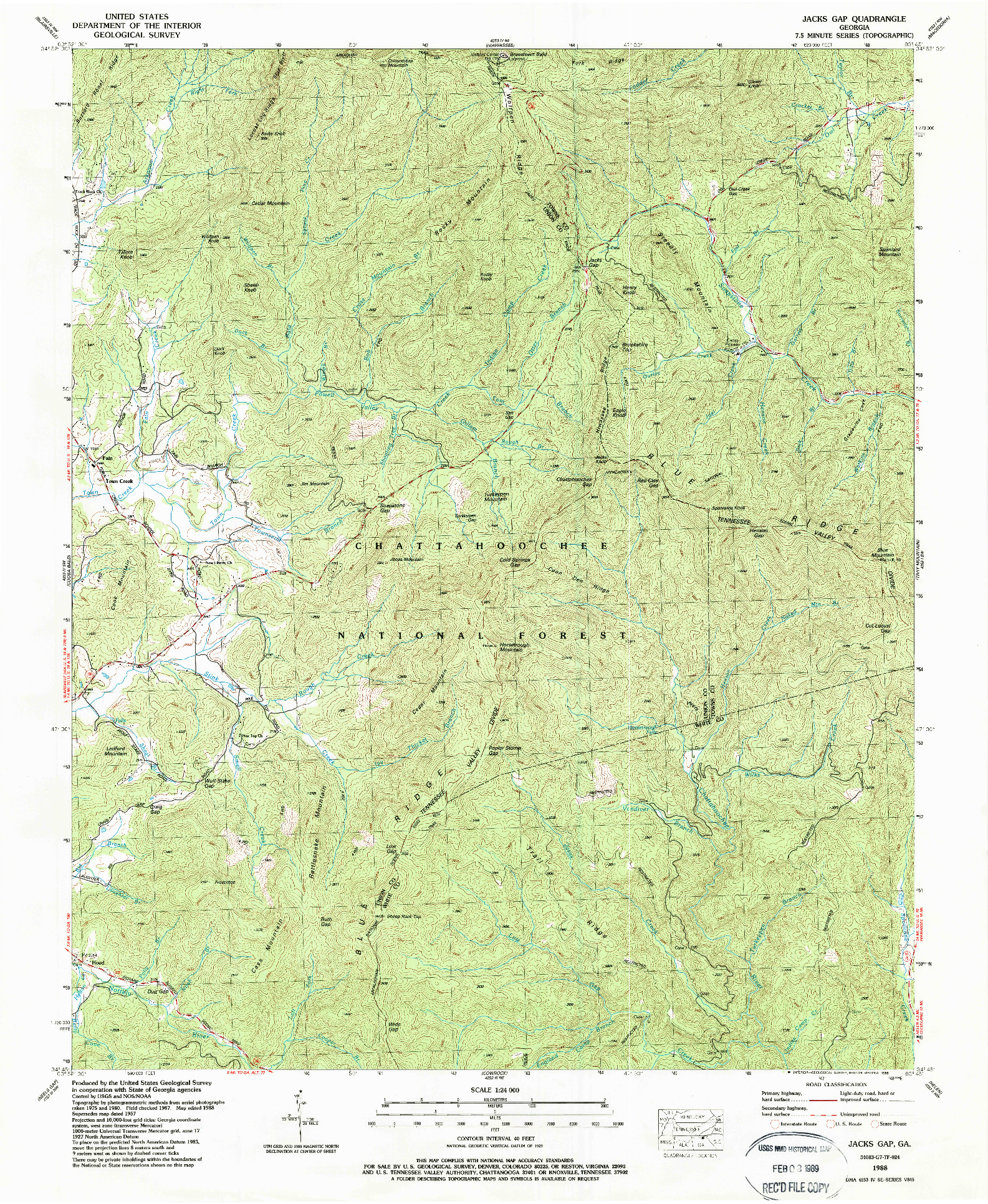 USGS 1:24000-SCALE QUADRANGLE FOR JACKS GAP, GA 1988