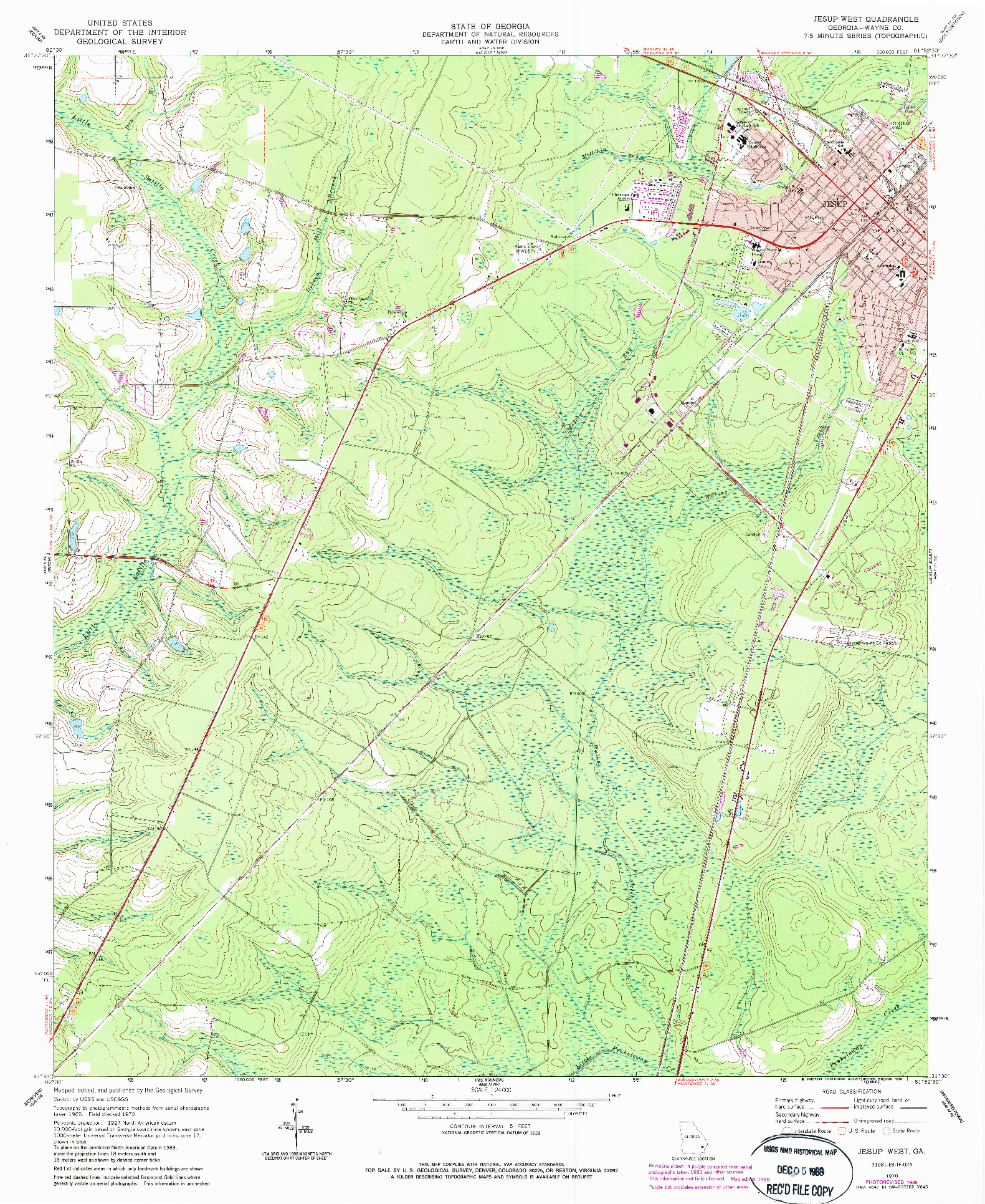 USGS 1:24000-SCALE QUADRANGLE FOR JESUP WEST, GA 1970