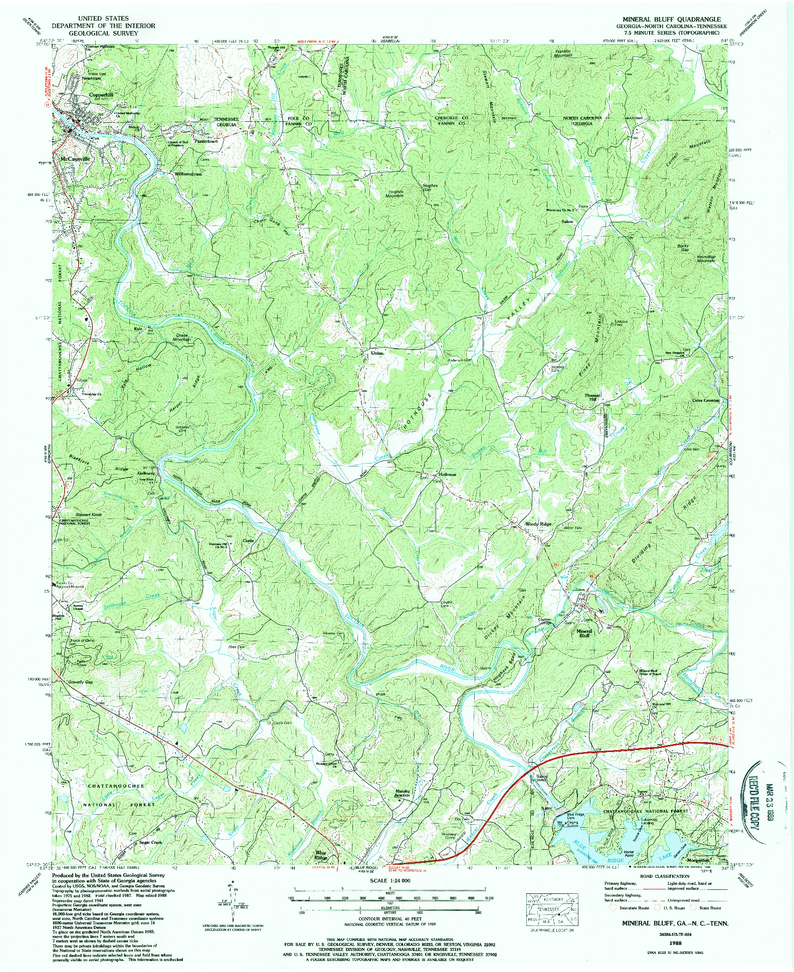 USGS 1:24000-SCALE QUADRANGLE FOR MINERAL BLUFF, GA 1988
