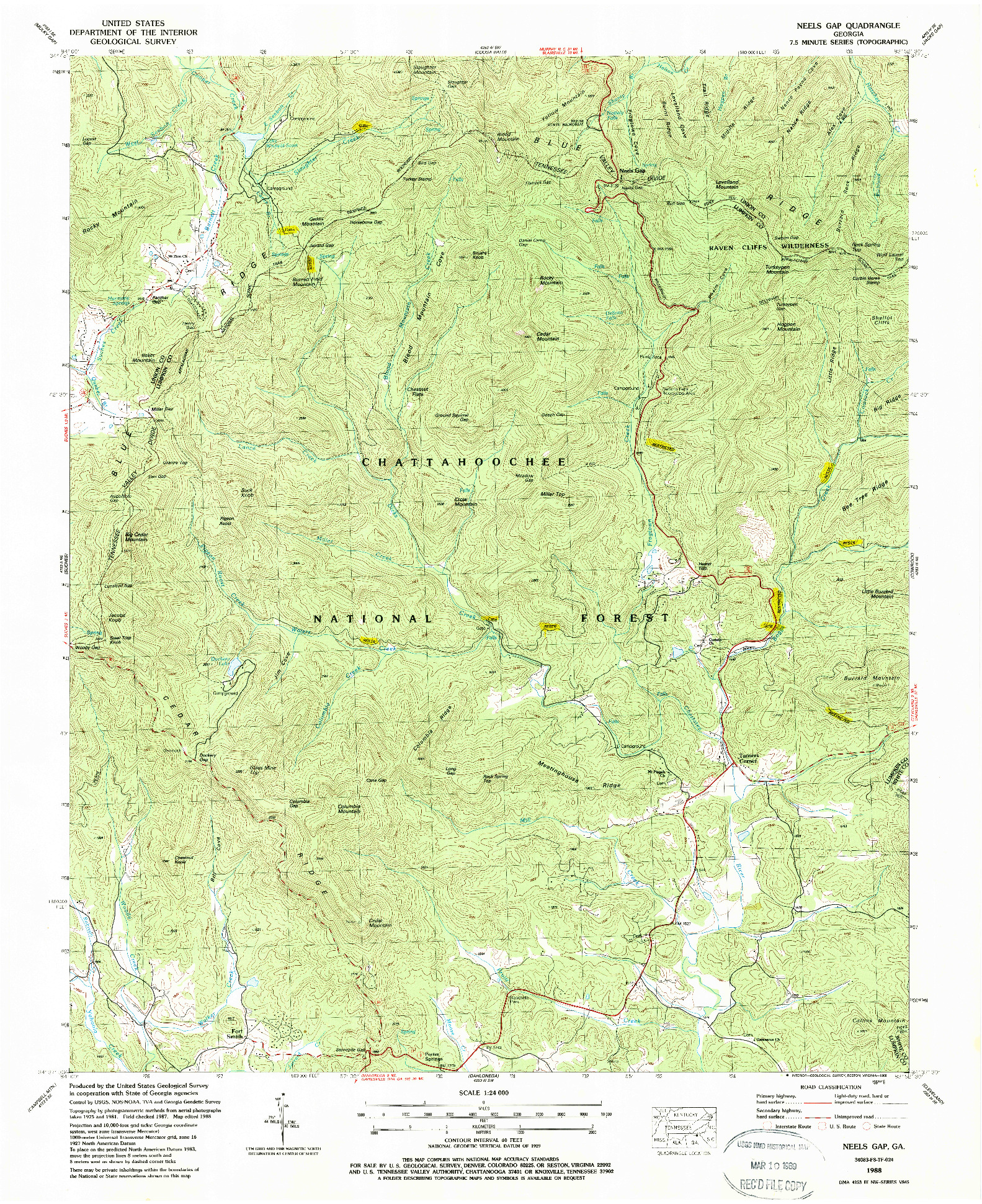 USGS 1:24000-SCALE QUADRANGLE FOR NEELS GAP, GA 1988