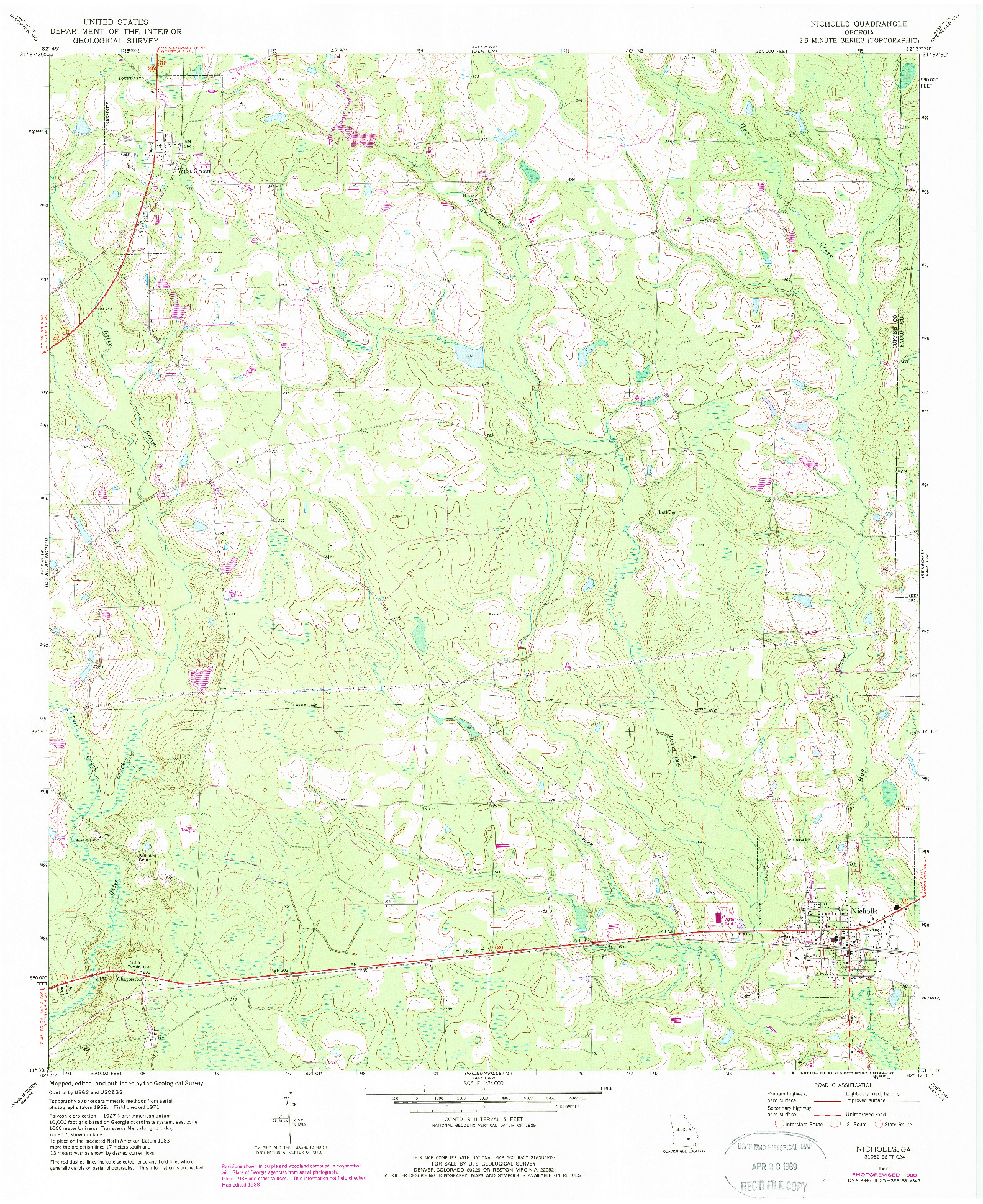 USGS 1:24000-SCALE QUADRANGLE FOR NICHOLLS, GA 1971