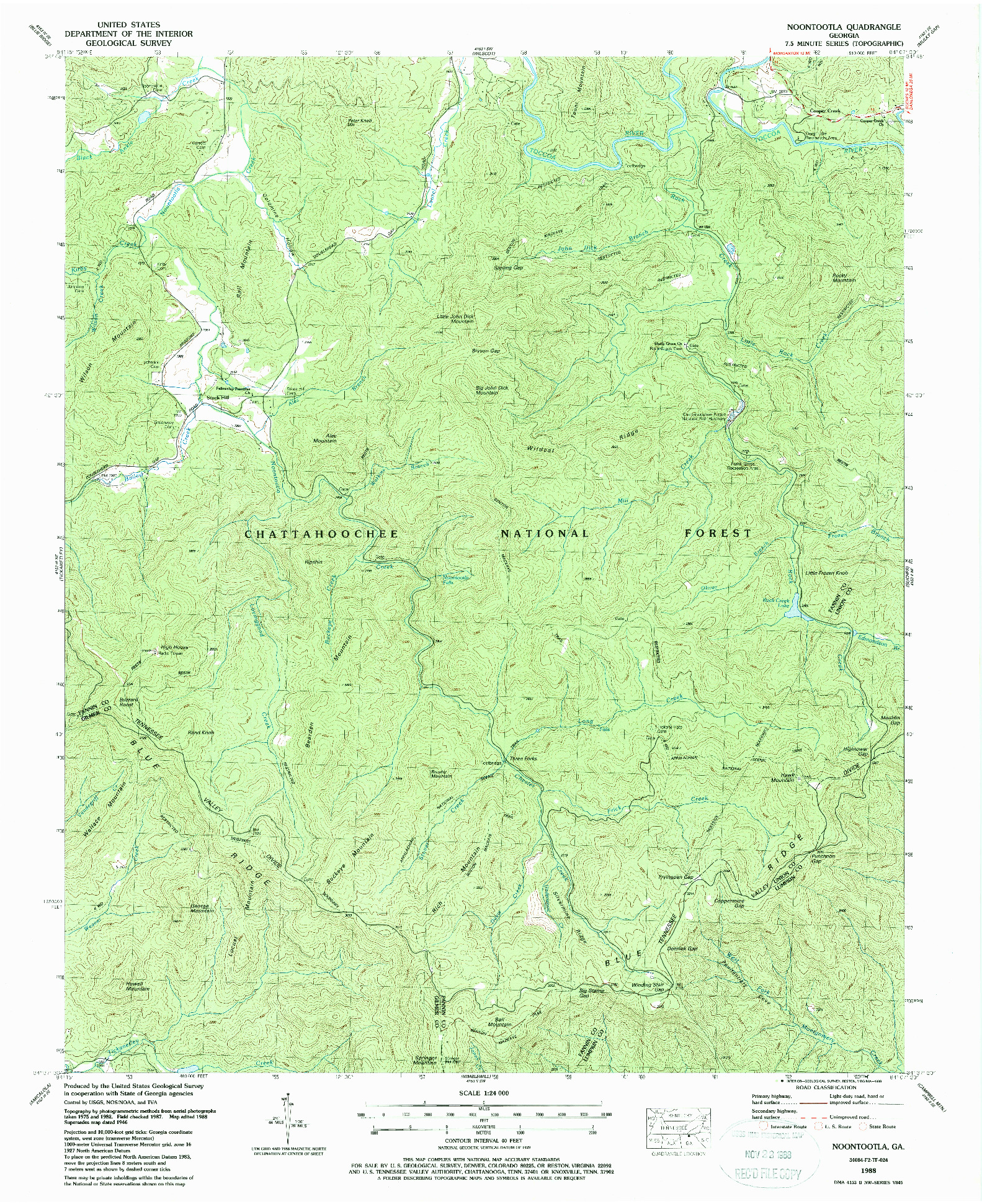 USGS 1:24000-SCALE QUADRANGLE FOR NOONTOOTLA, GA 1988