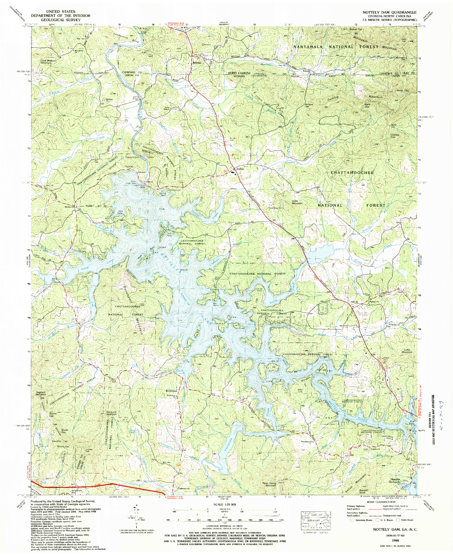 USGS 1:24000-SCALE QUADRANGLE FOR NOTTLEY DAM, GA 1988