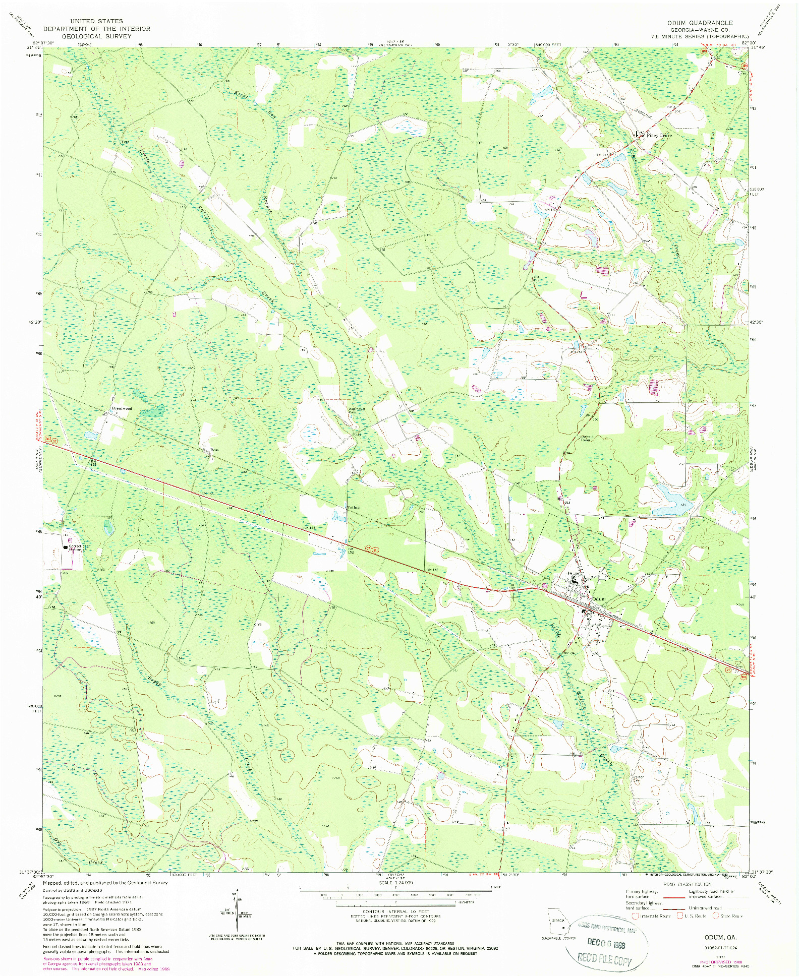 USGS 1:24000-SCALE QUADRANGLE FOR ODUM, GA 1971