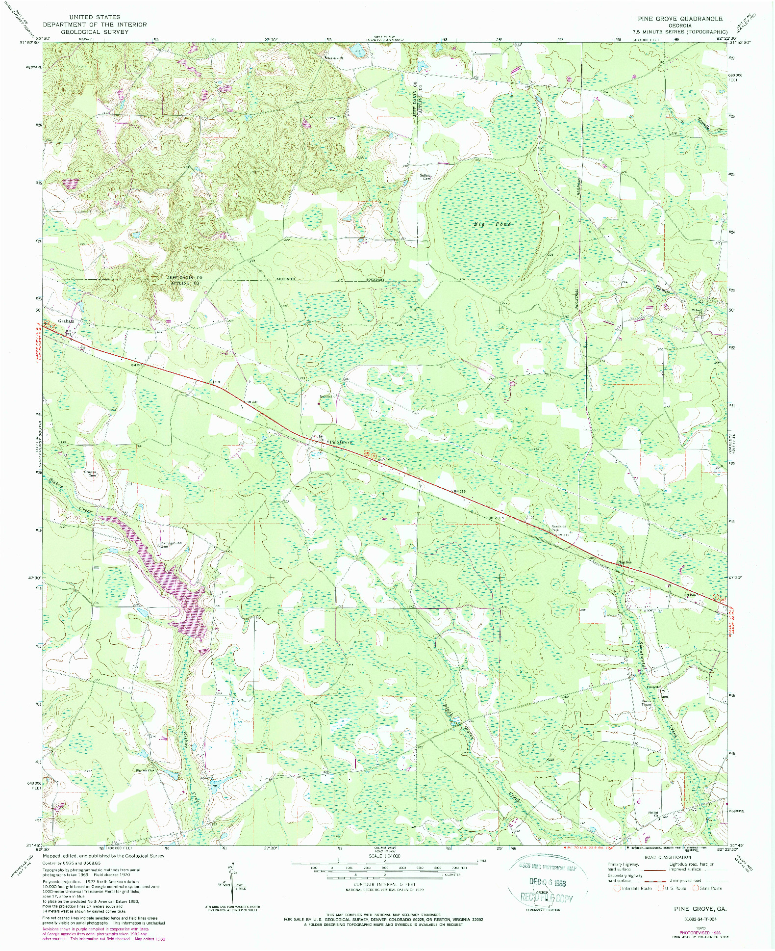 USGS 1:24000-SCALE QUADRANGLE FOR PINE GROVE, GA 1970
