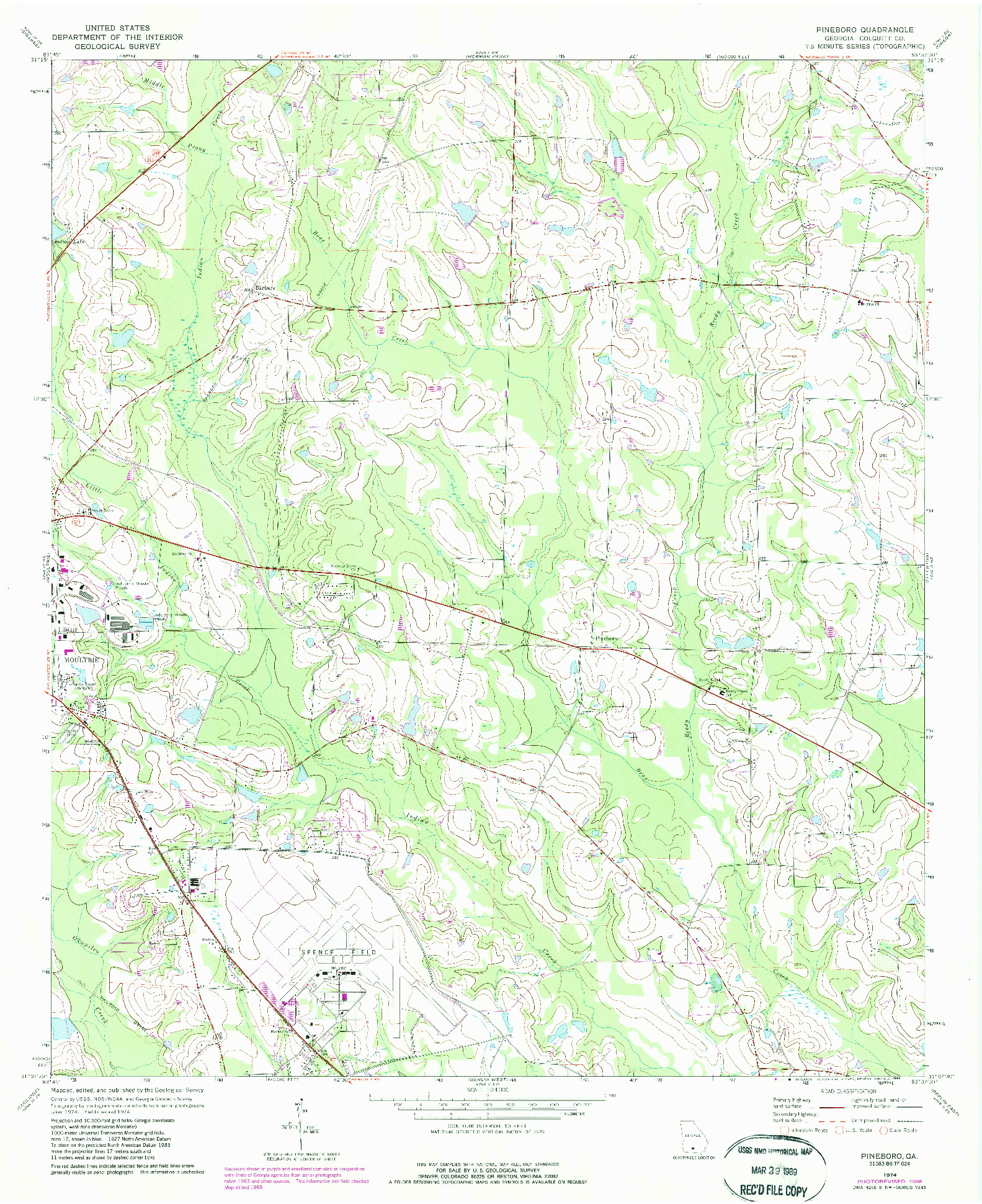 USGS 1:24000-SCALE QUADRANGLE FOR PINEBORO, GA 1974