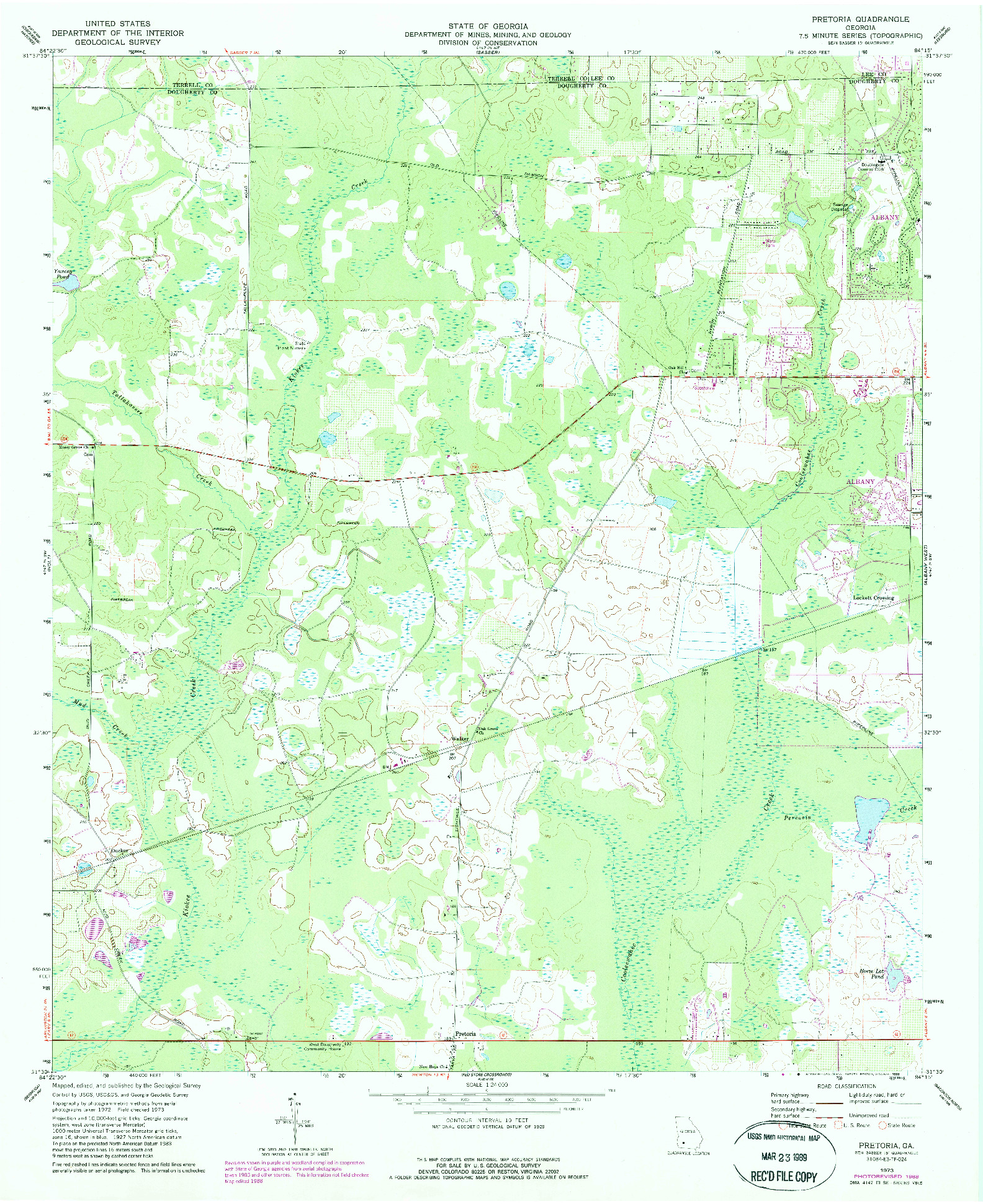 USGS 1:24000-SCALE QUADRANGLE FOR PRETORIA, GA 1973