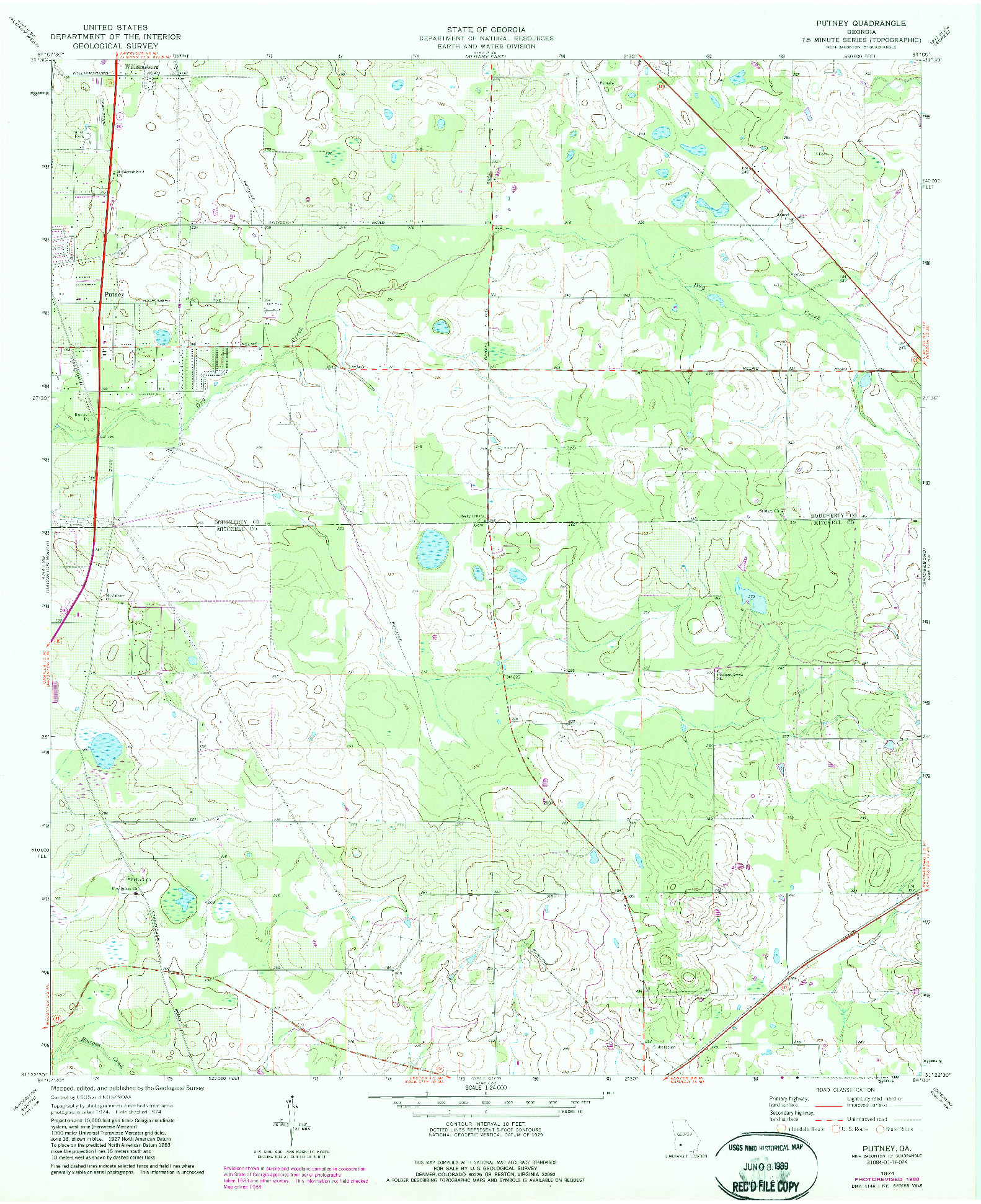 USGS 1:24000-SCALE QUADRANGLE FOR PUTNEY, GA 1974