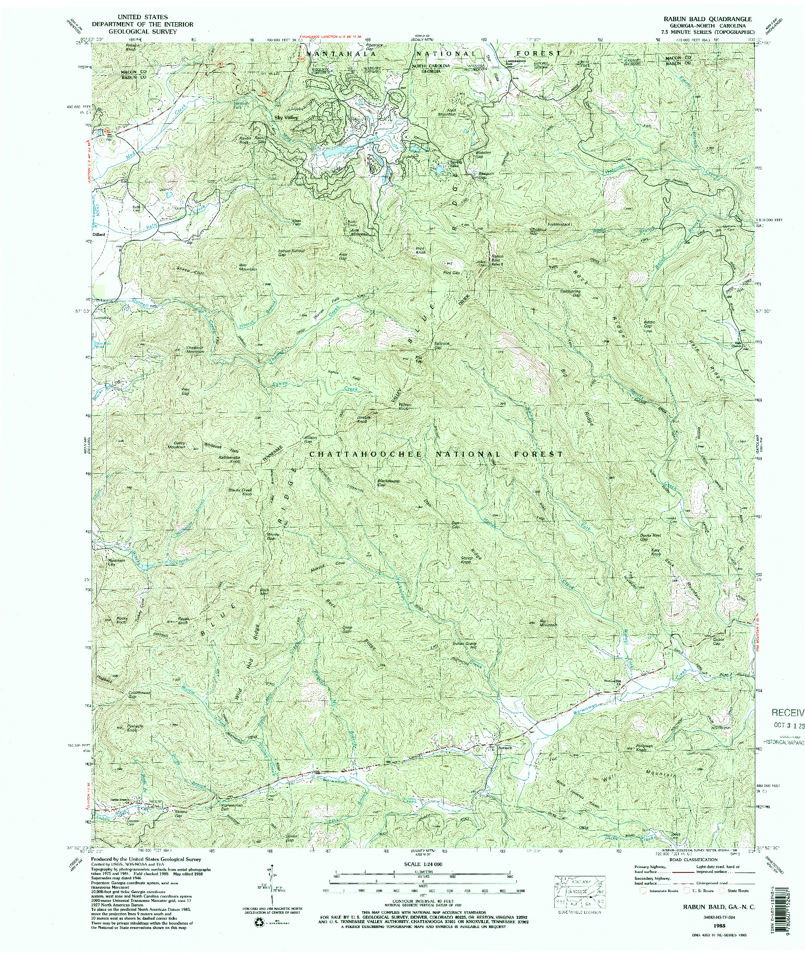USGS 1:24000-SCALE QUADRANGLE FOR RABUN BALD, GA 1988