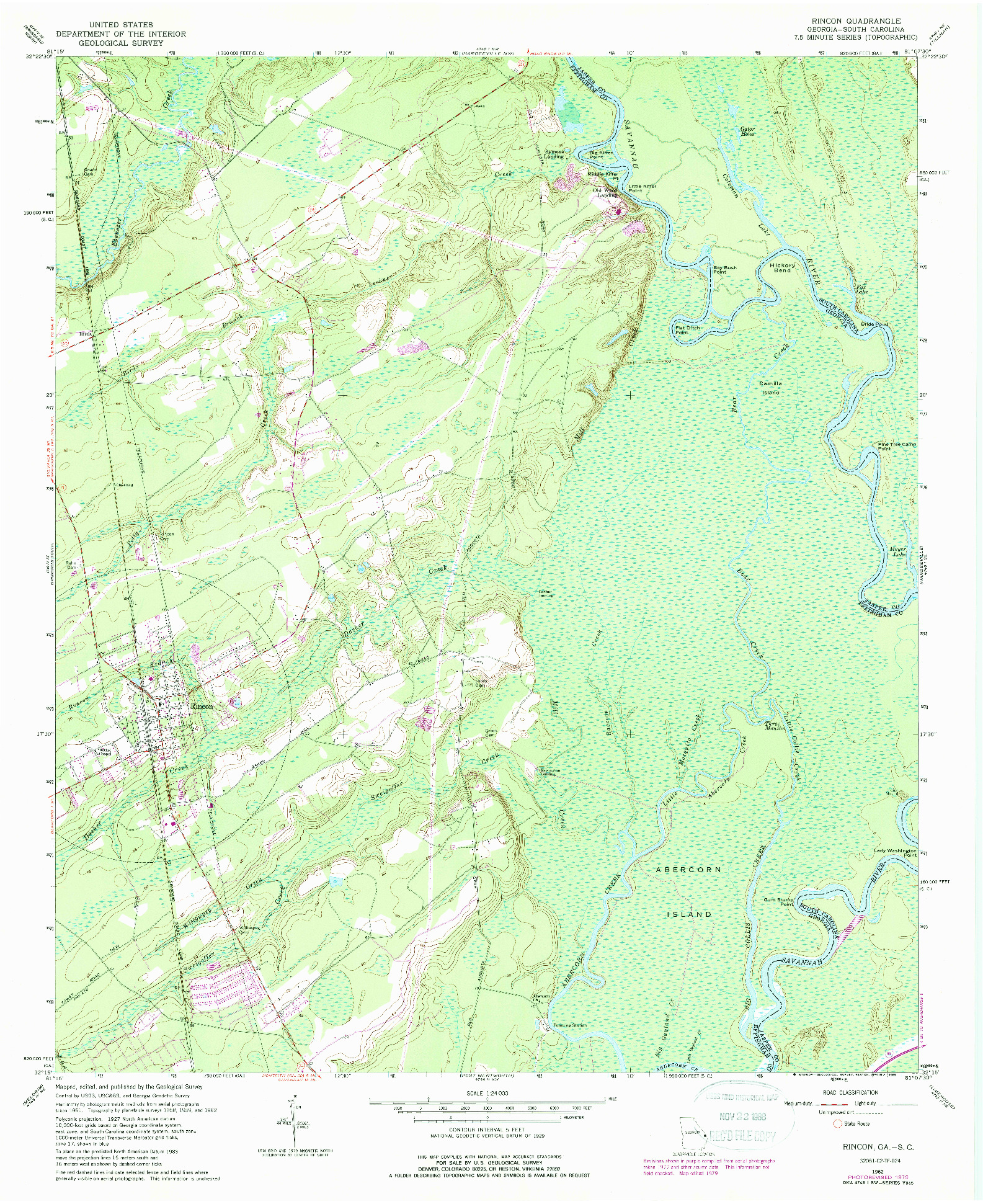 USGS 1:24000-SCALE QUADRANGLE FOR RINCON, GA 1962