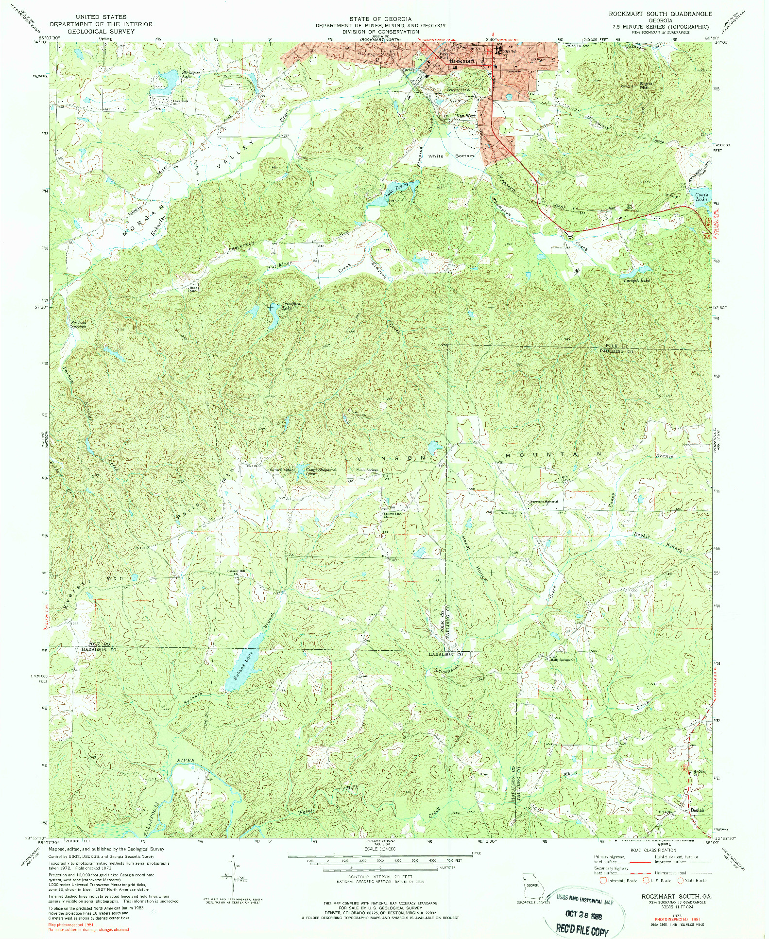 USGS 1:24000-SCALE QUADRANGLE FOR ROCKMART SOUTH, GA 1973