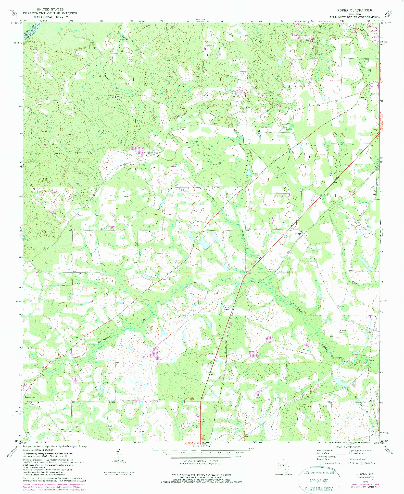 USGS 1:24000-SCALE QUADRANGLE FOR ROPER, GA 1971