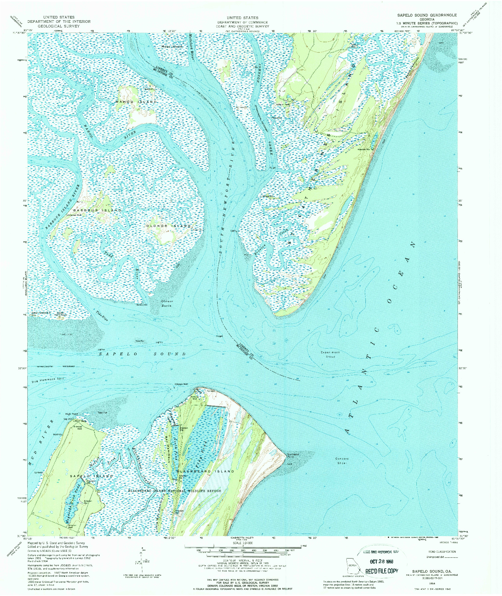 USGS 1:24000-SCALE QUADRANGLE FOR SAPELO SOUND, GA 1954