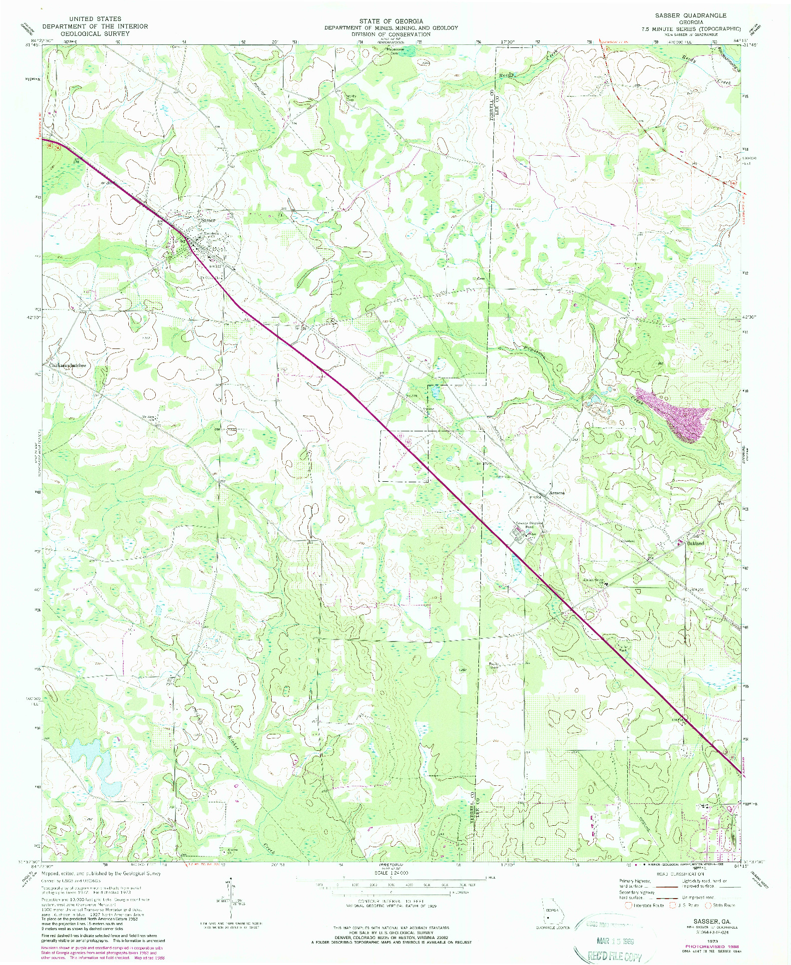 USGS 1:24000-SCALE QUADRANGLE FOR SASSER, GA 1973