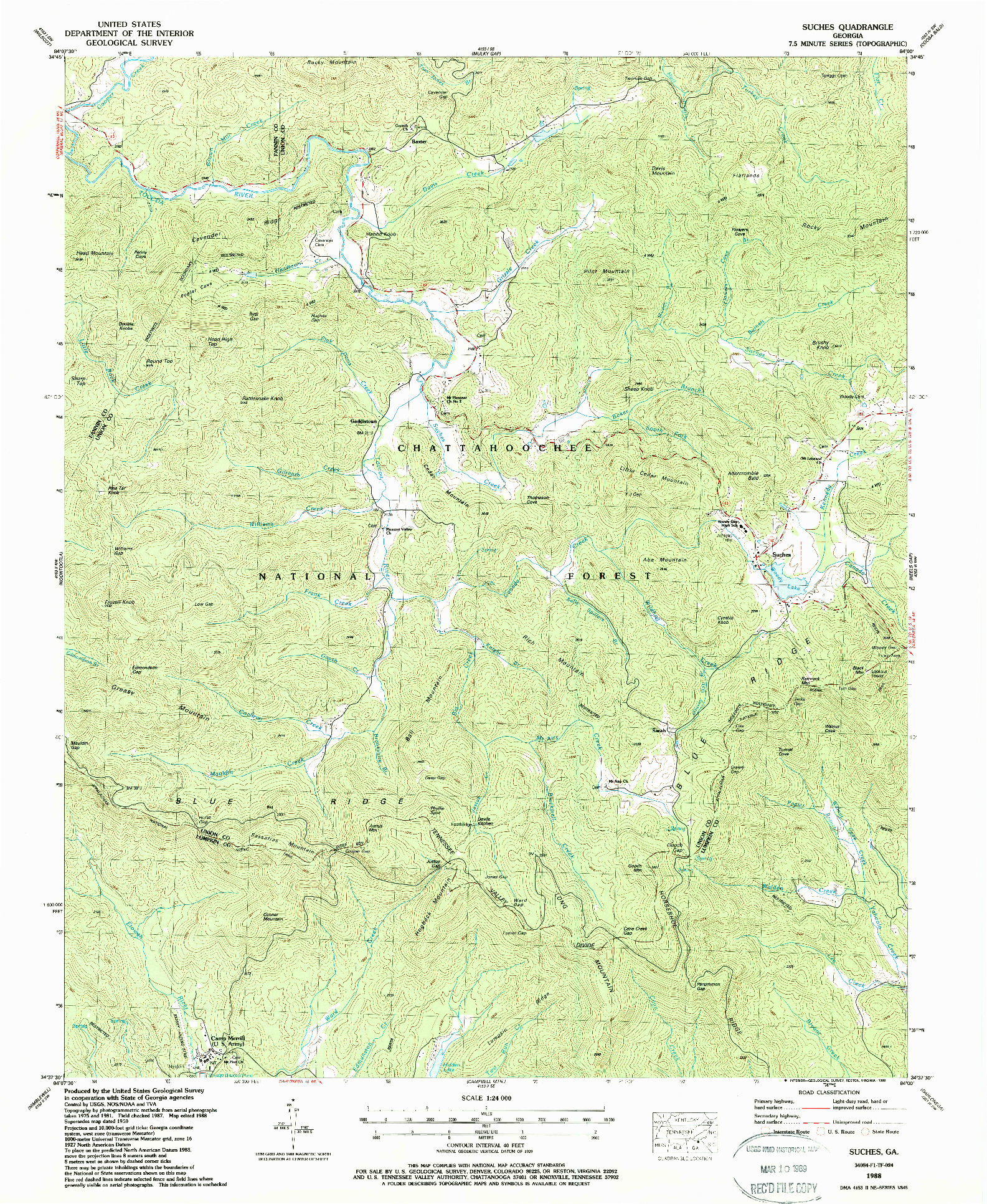 USGS 1:24000-SCALE QUADRANGLE FOR SUCHES, GA 1988