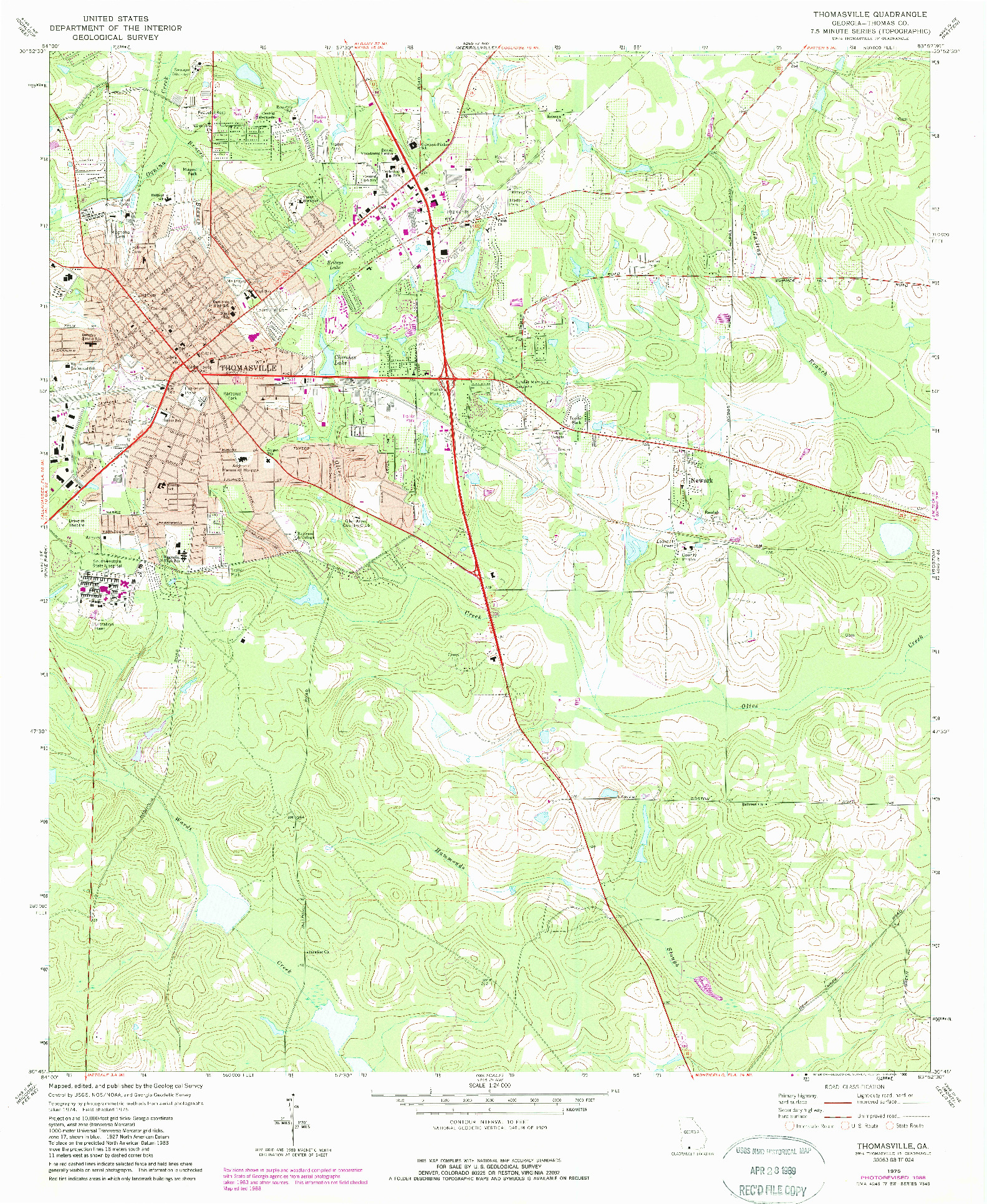 USGS 1:24000-SCALE QUADRANGLE FOR THOMASVILLE, GA 1975