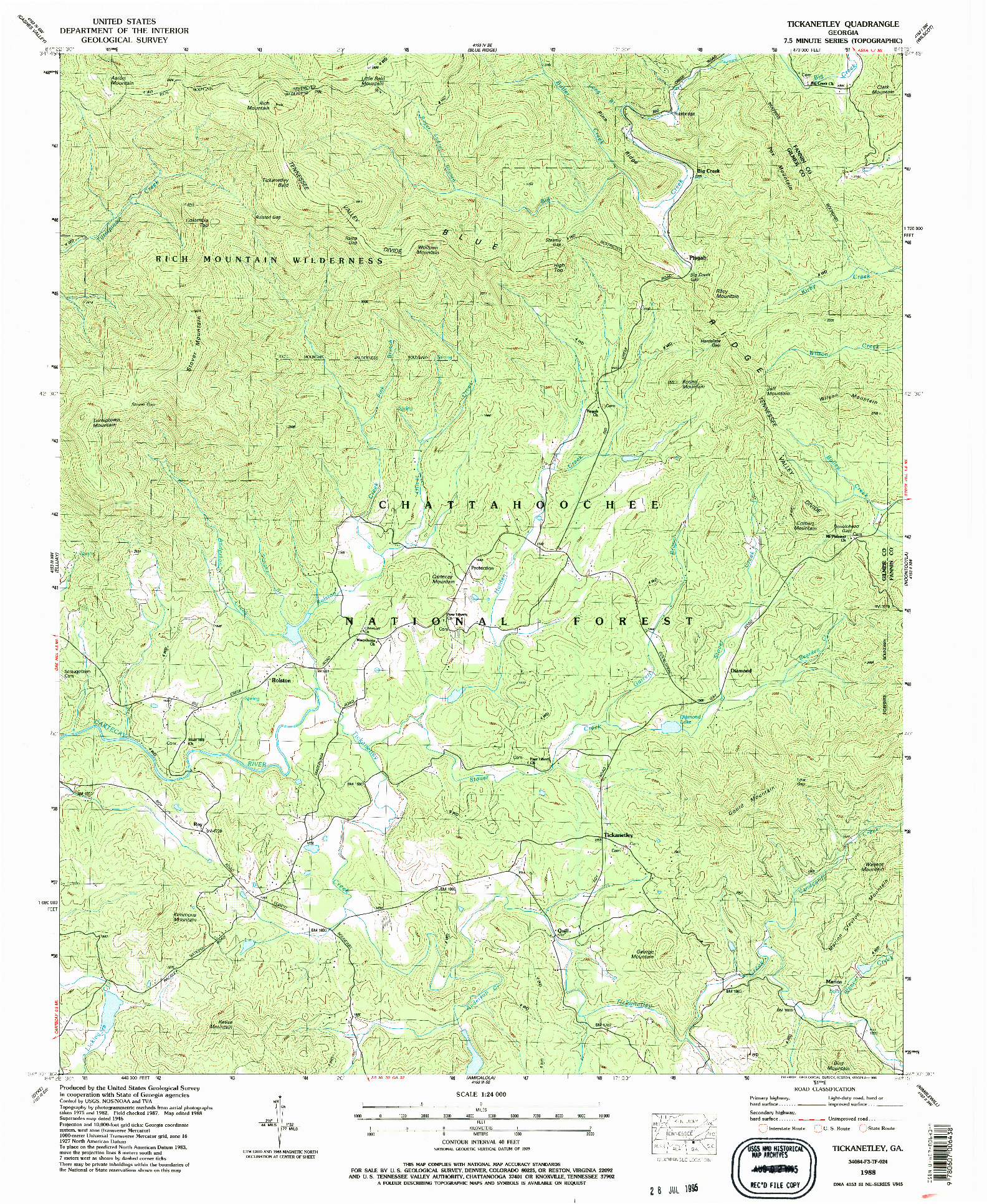 USGS 1:24000-SCALE QUADRANGLE FOR TICKANETLEY, GA 1988