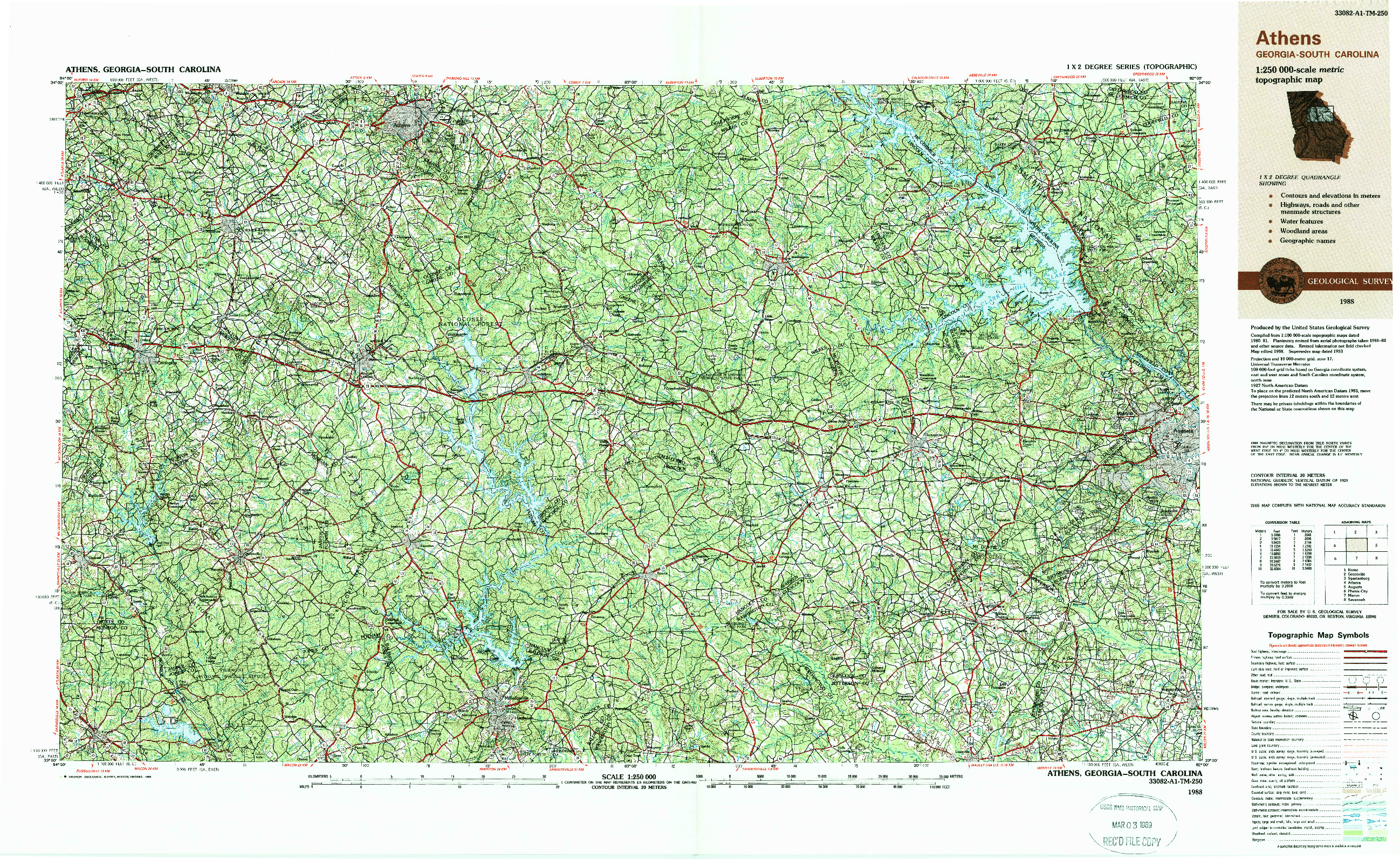 USGS 1:250000-SCALE QUADRANGLE FOR ATHENS, GA 1988