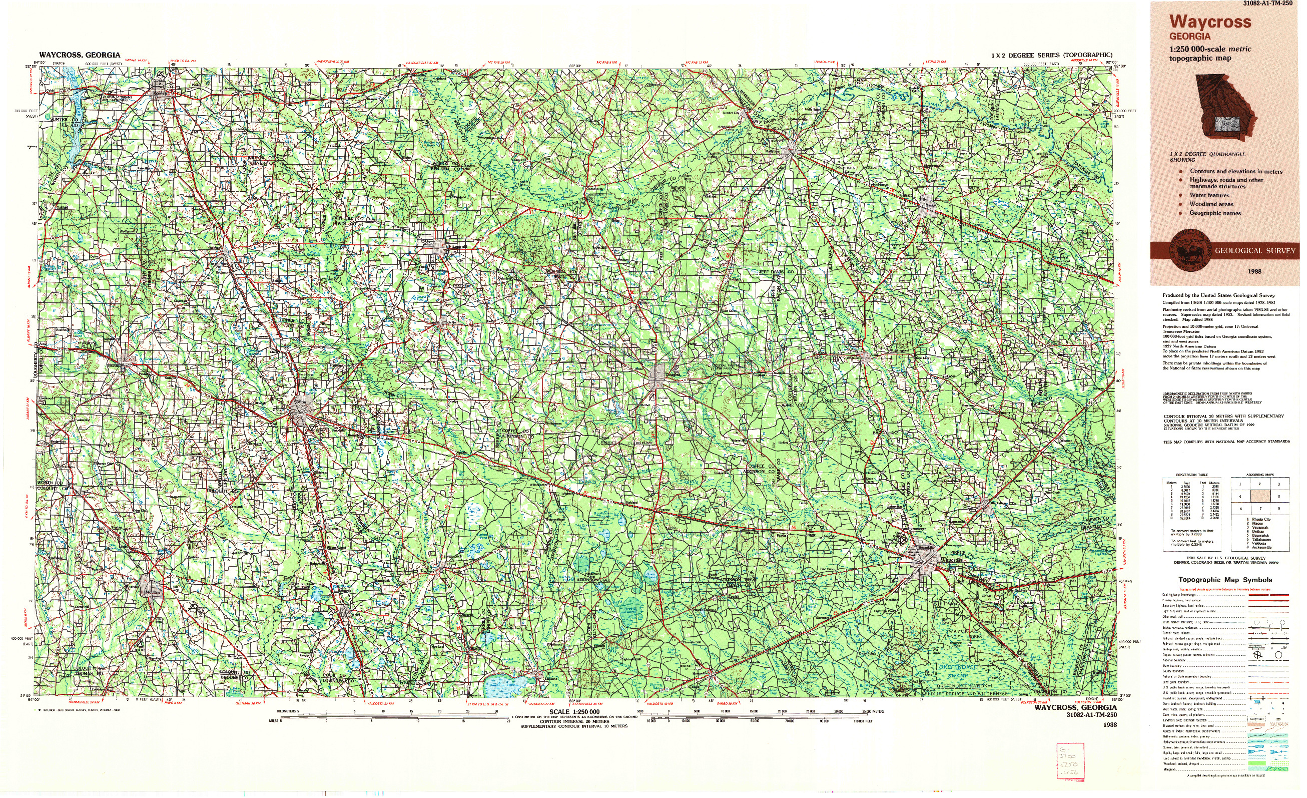 USGS 1:250000-SCALE QUADRANGLE FOR WAYCROSS, GA 1988