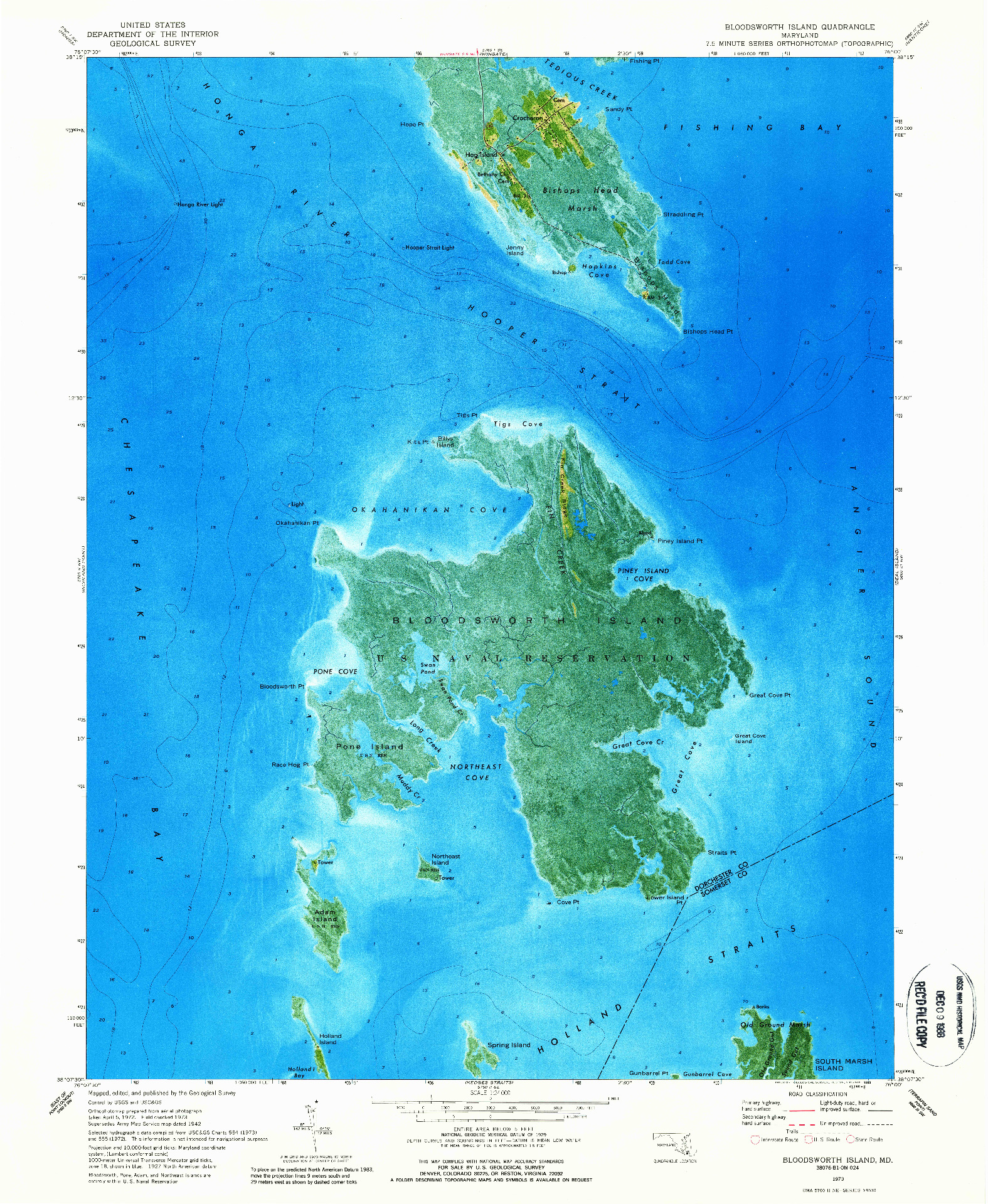 USGS 1:24000-SCALE QUADRANGLE FOR BLOODSWORTH ISLAND, MD 1973