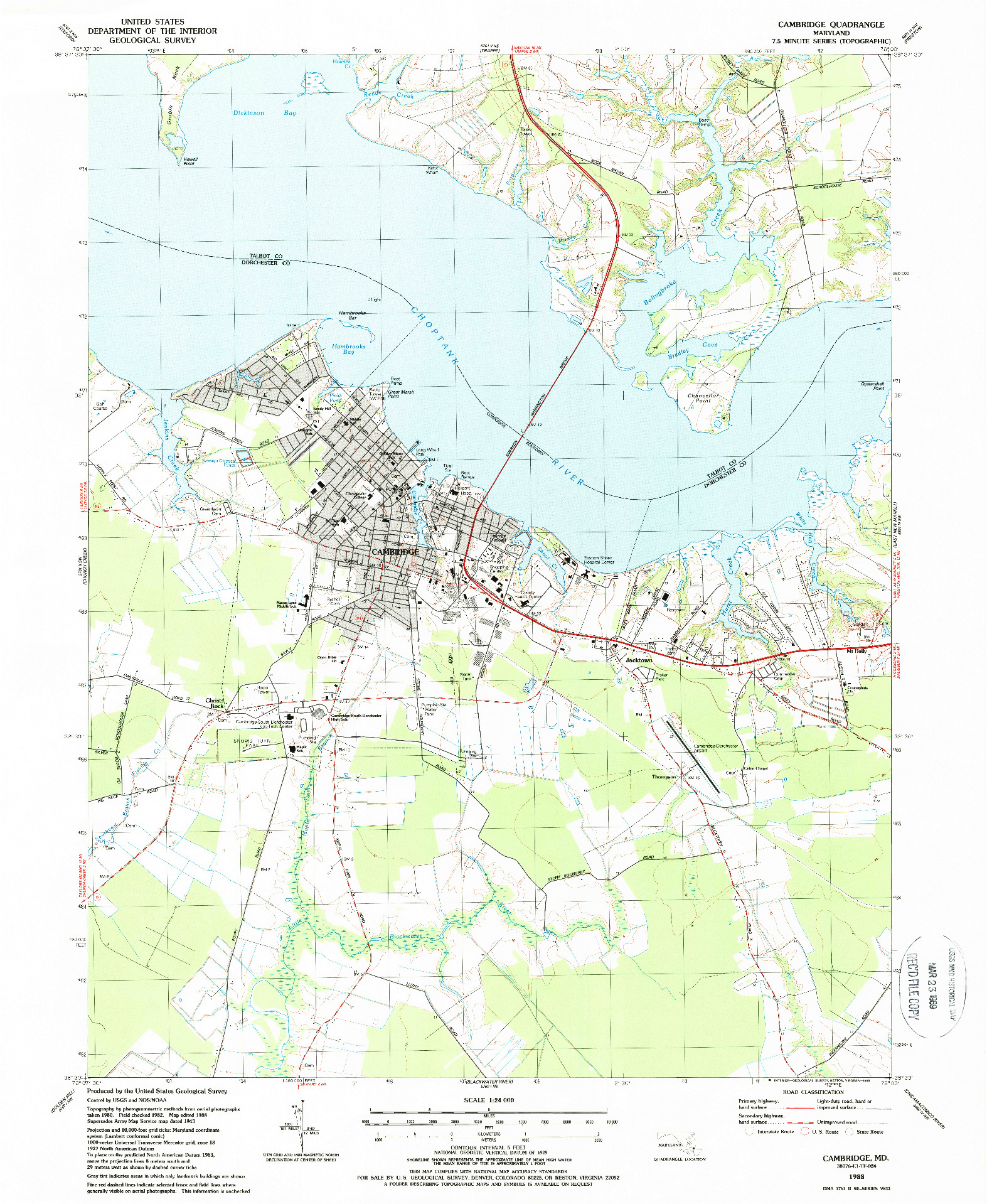 USGS 1:24000-SCALE QUADRANGLE FOR CAMBRIDGE, MD 1988