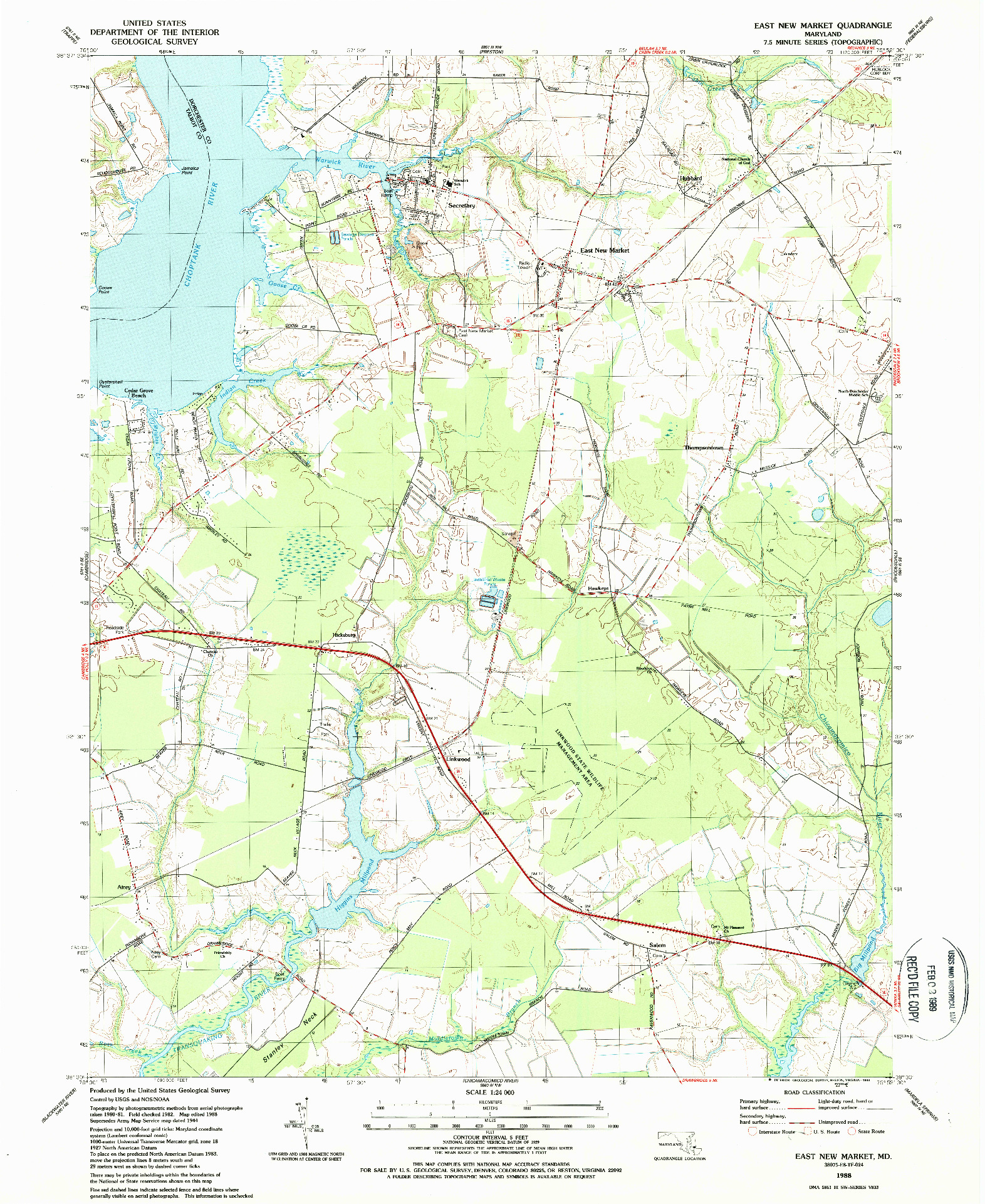 USGS 1:24000-SCALE QUADRANGLE FOR EAST NEW MARKET, MD 1988
