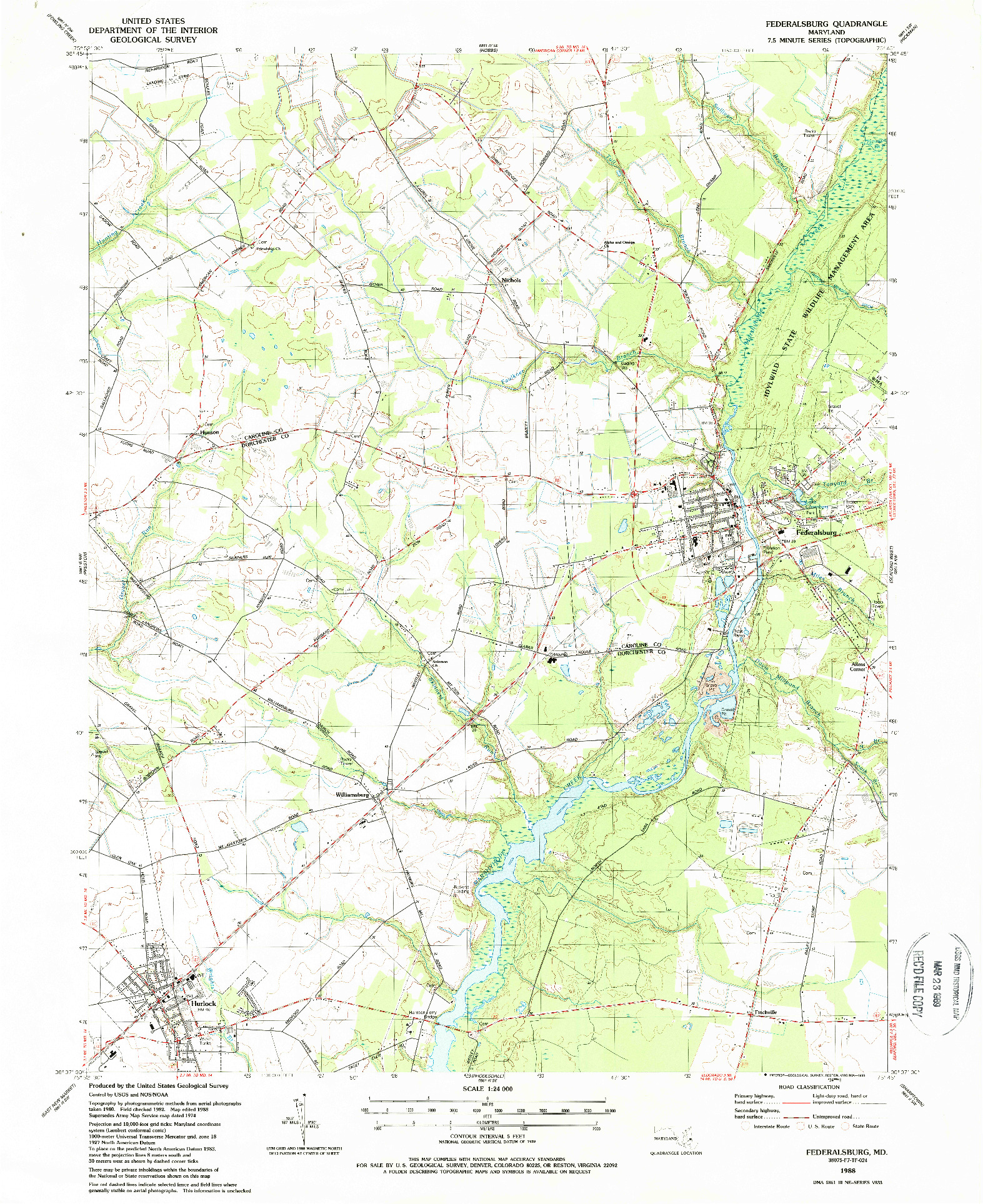 USGS 1:24000-SCALE QUADRANGLE FOR FEDERALSBURG, MD 1988