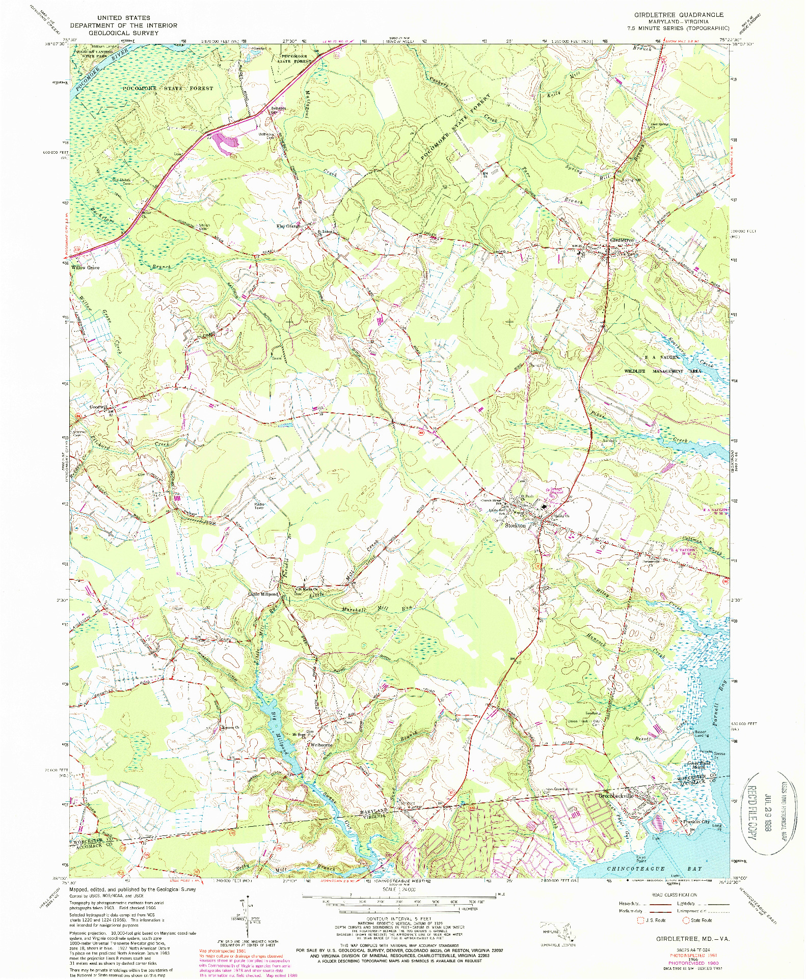 USGS 1:24000-SCALE QUADRANGLE FOR GIRDLETREE, MD 1966