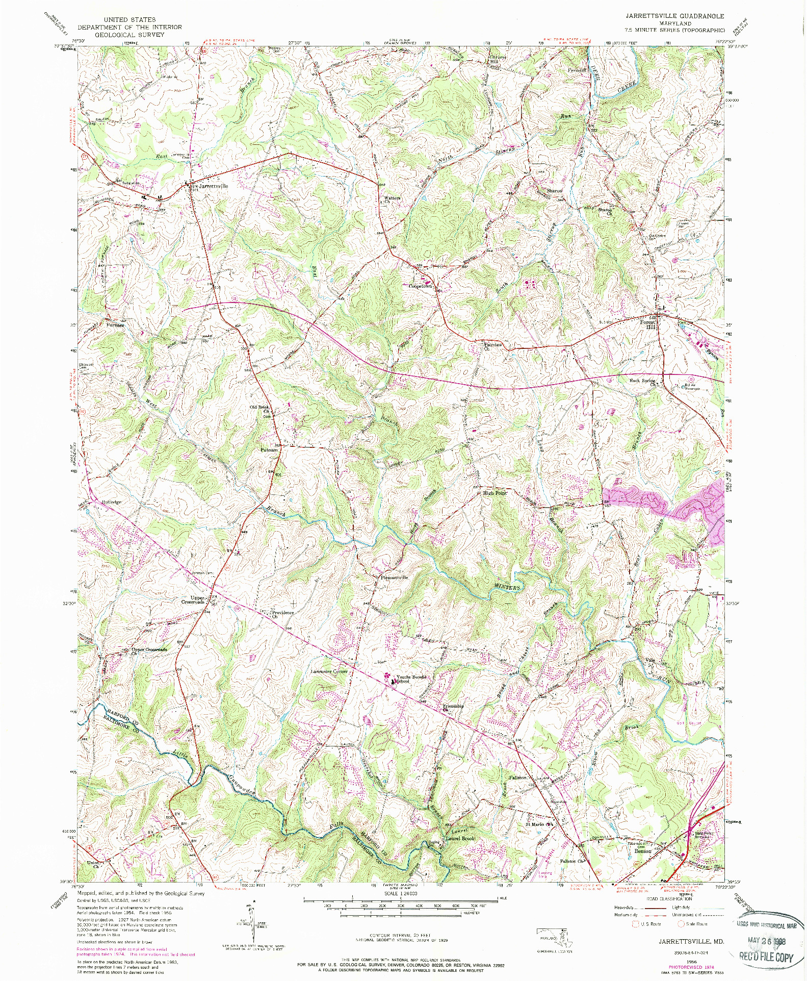 USGS 1:24000-SCALE QUADRANGLE FOR JARRETTSVILLE, MD 1956