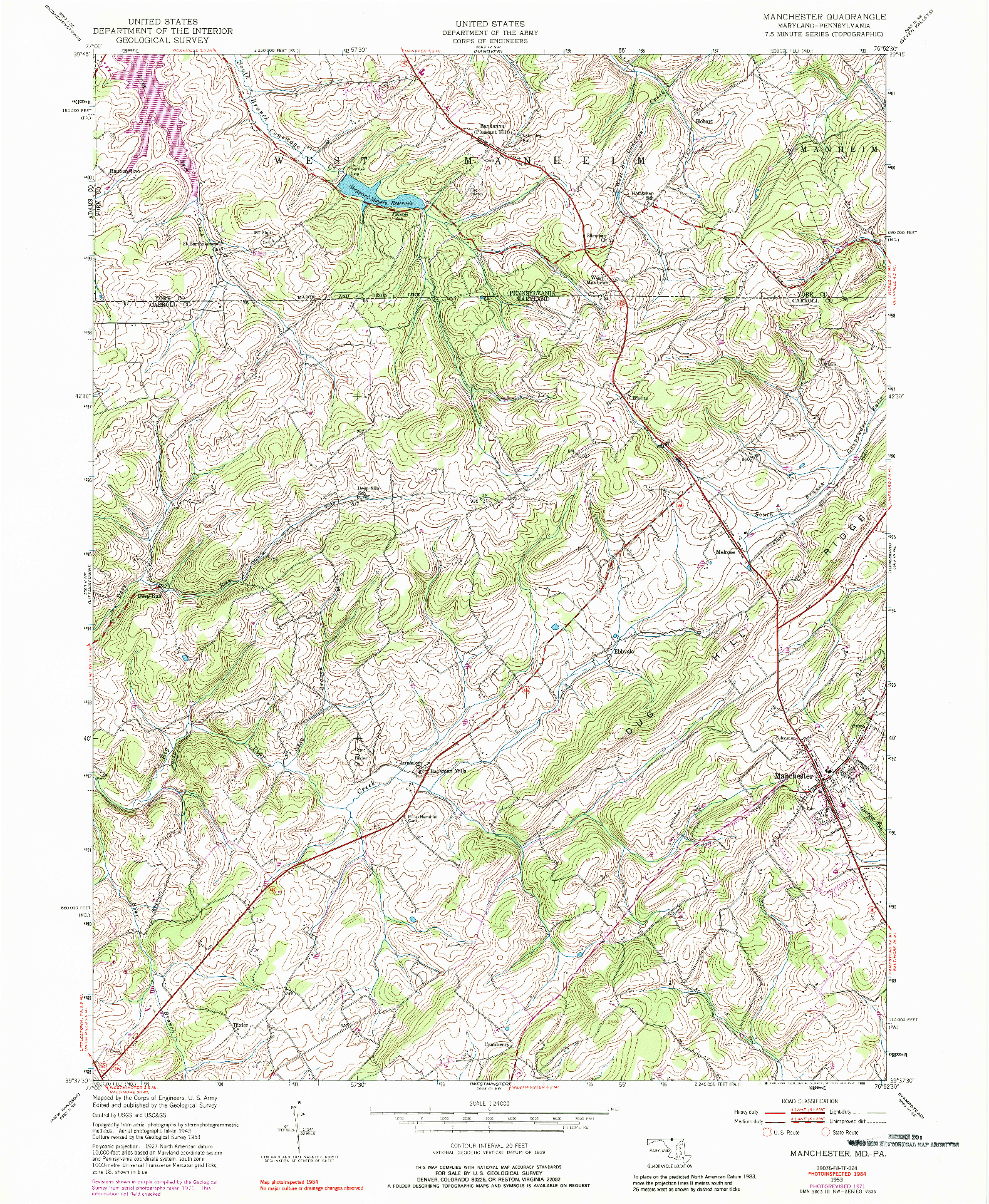 USGS 1:24000-SCALE QUADRANGLE FOR MANCHESTER, MD 1953