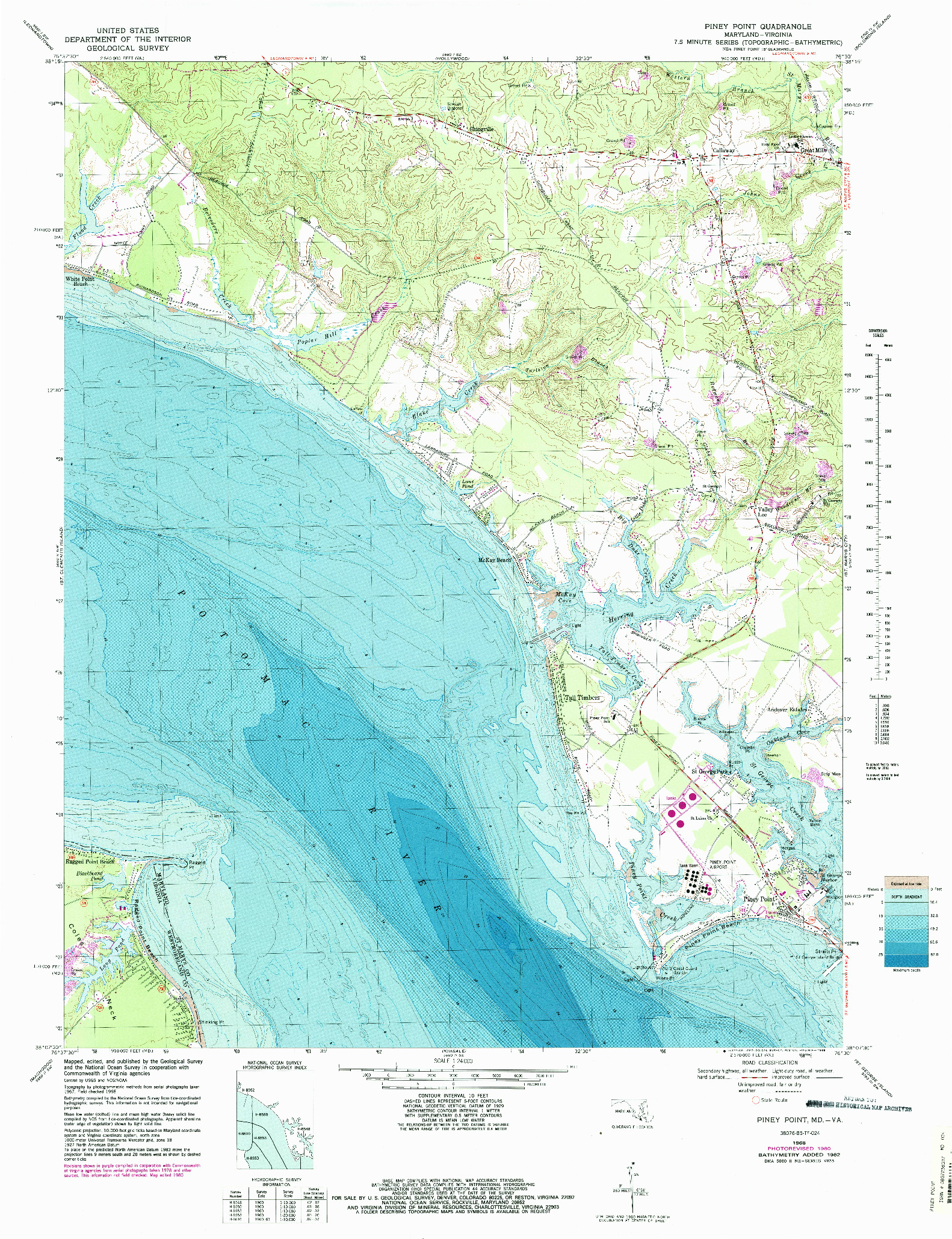 USGS 1:24000-SCALE QUADRANGLE FOR PINEY POINT, MD 1968