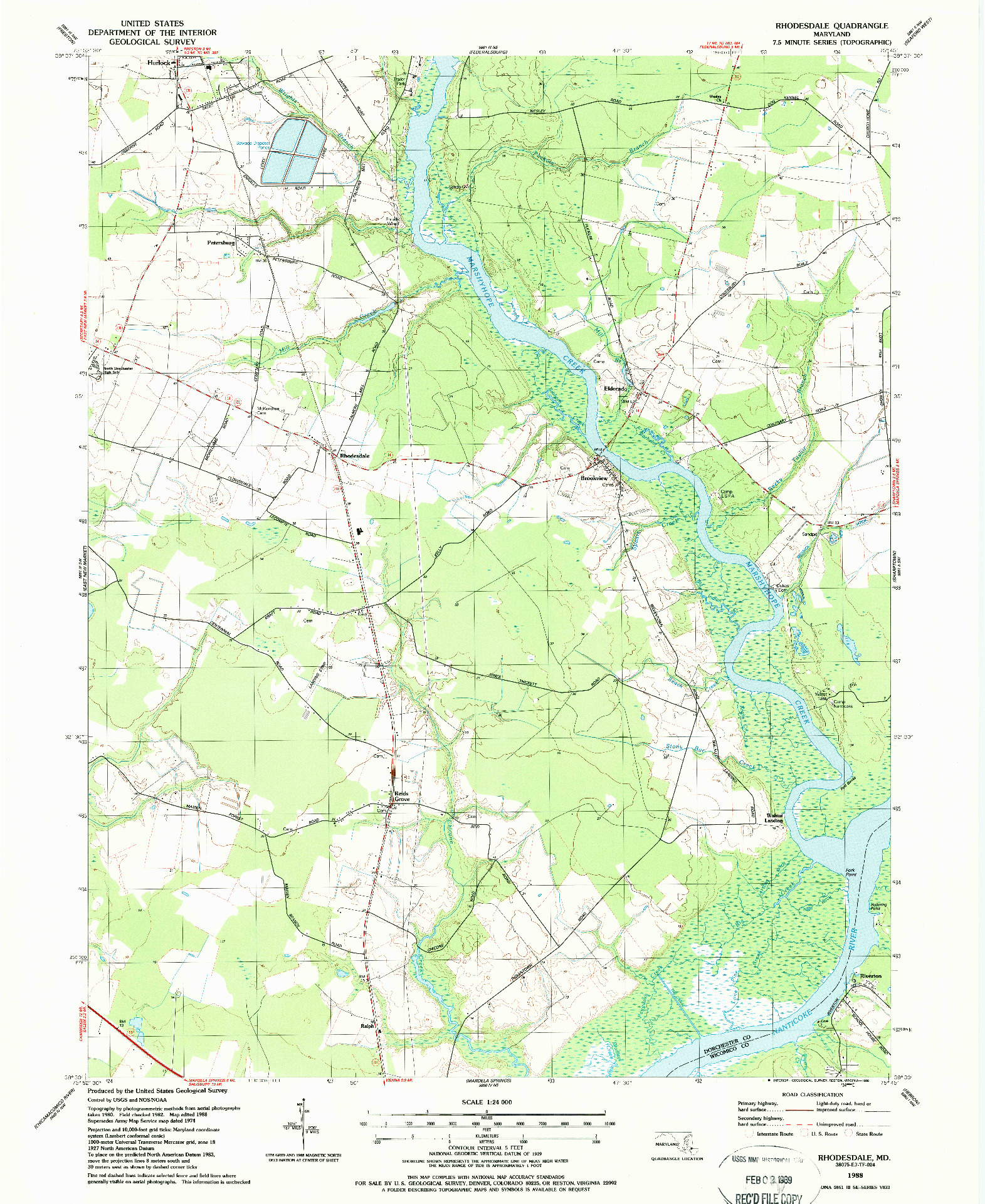 USGS 1:24000-SCALE QUADRANGLE FOR RHODESDALE, MD 1988
