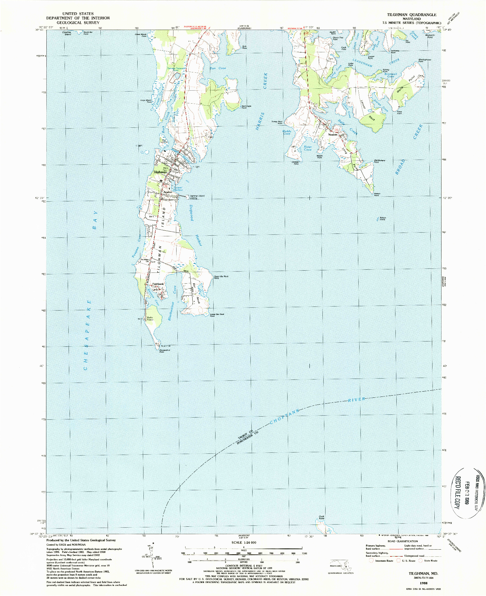 USGS 1:24000-SCALE QUADRANGLE FOR TILGHMAN, MD 1988