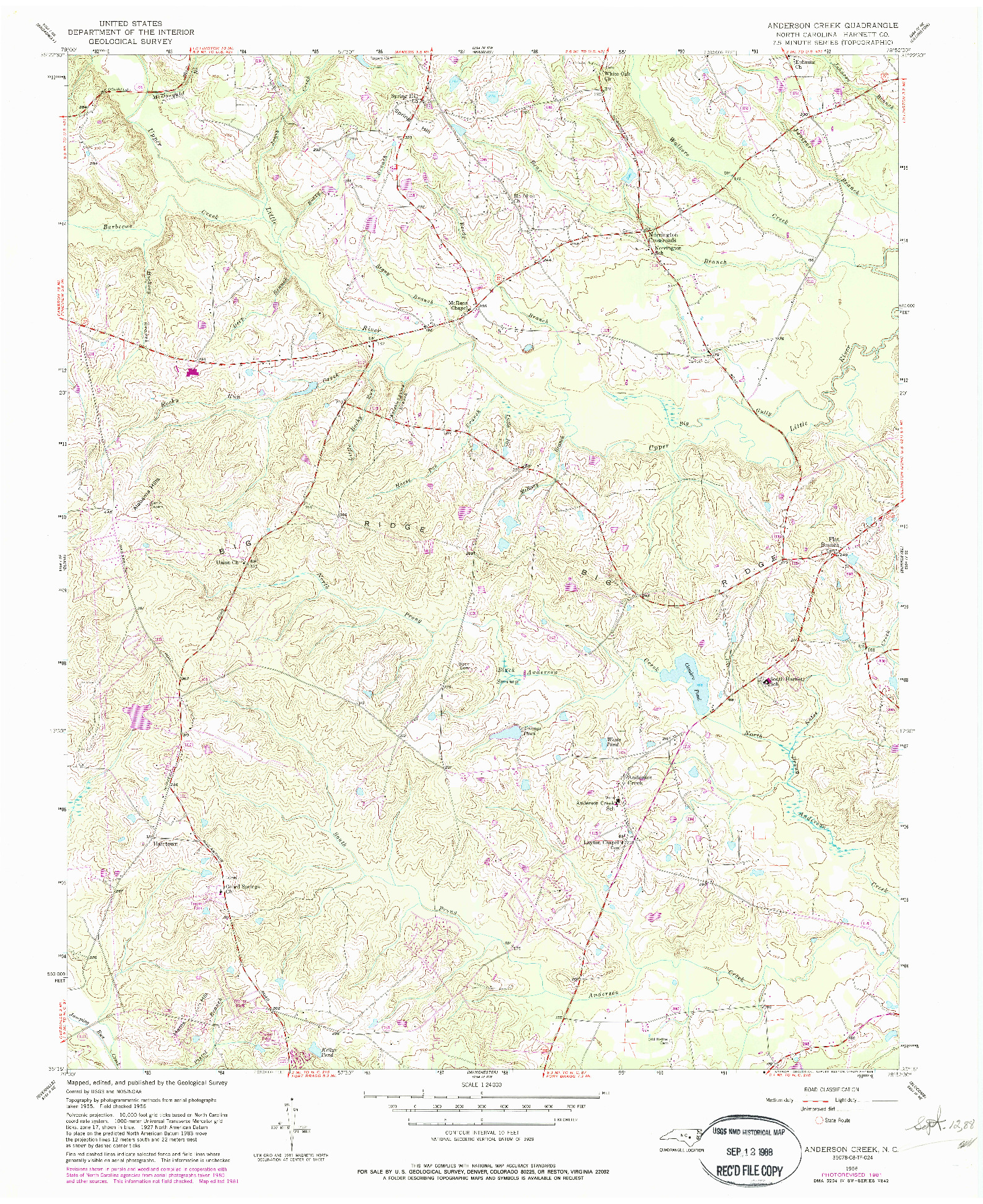 USGS 1:24000-SCALE QUADRANGLE FOR ANDERSON CREEK, NC 1956