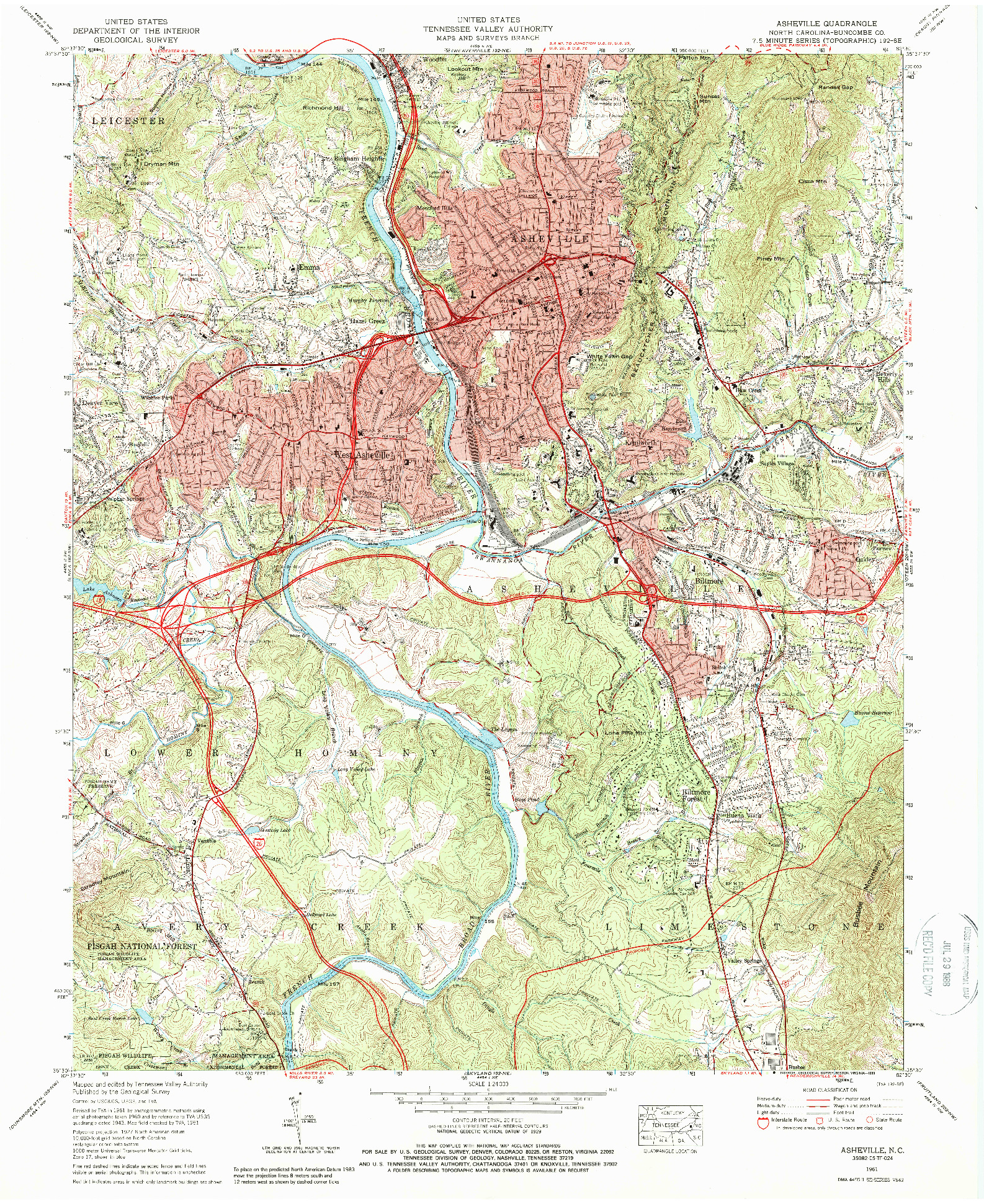 USGS 1:24000-SCALE QUADRANGLE FOR ASHEVILLE, NC 1961