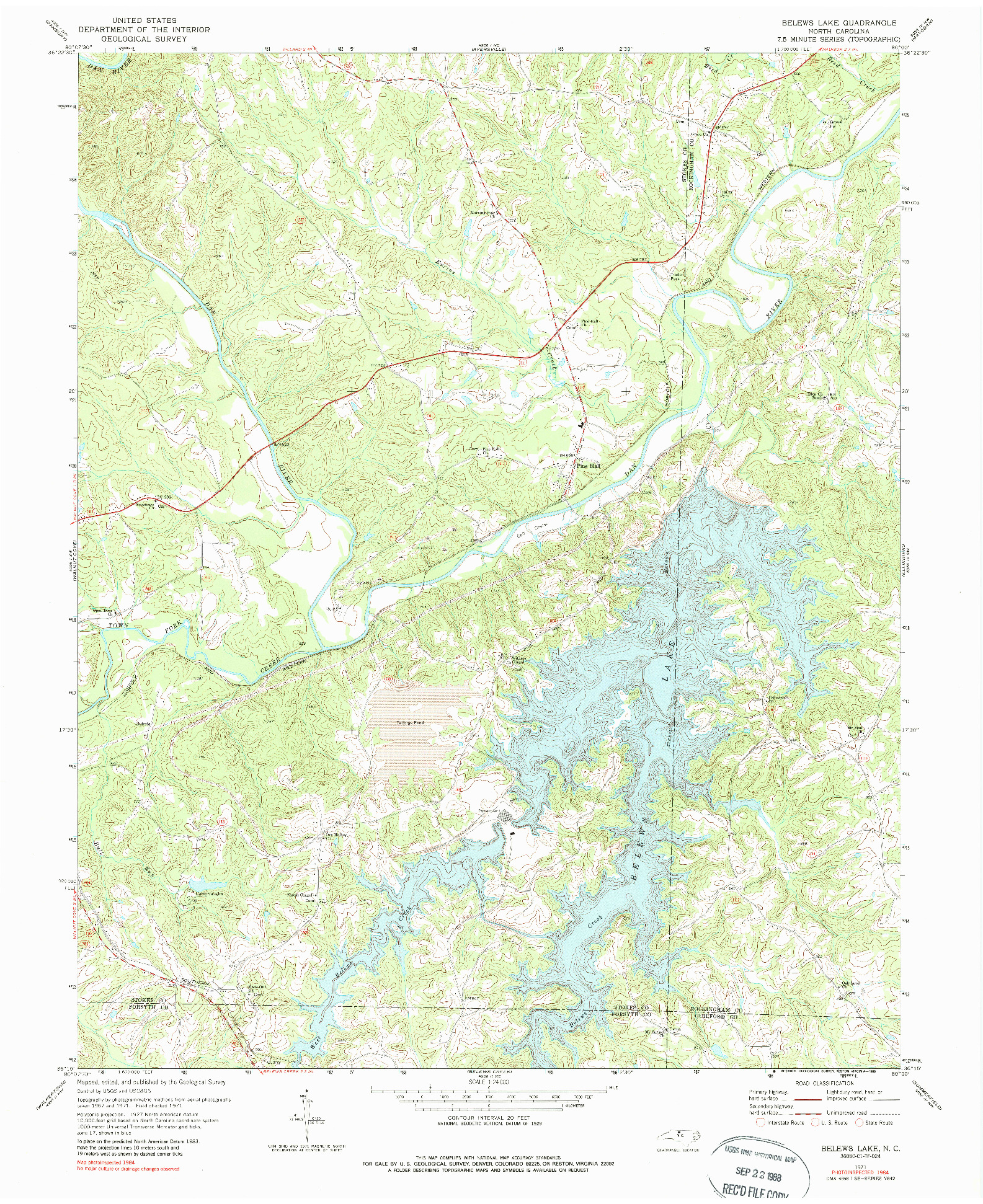 USGS 1:24000-SCALE QUADRANGLE FOR BELEWS LAKE, NC 1971