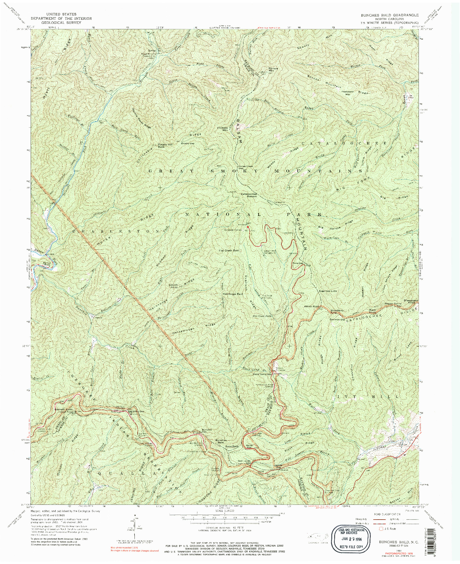 USGS 1:24000-SCALE QUADRANGLE FOR BUNCHES BALD, NC 1964