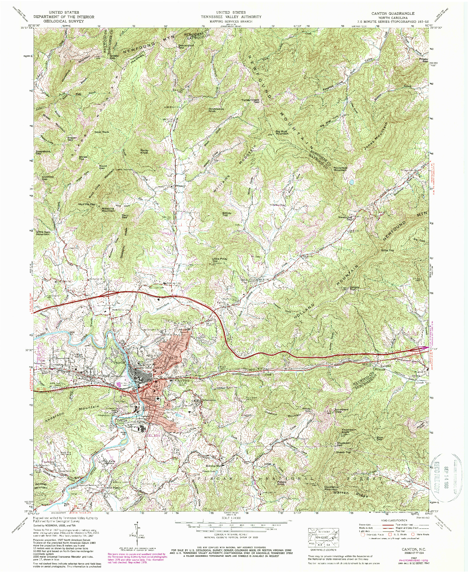 USGS 1:24000-SCALE QUADRANGLE FOR CANTON, NC 1967