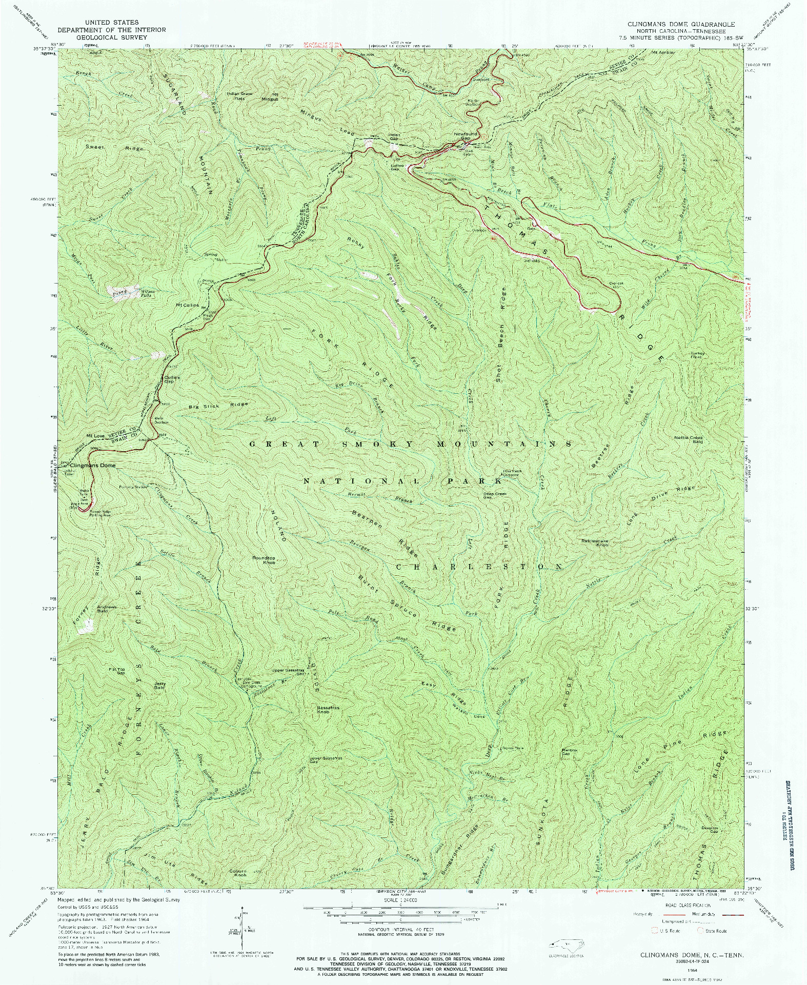 USGS 1:24000-SCALE QUADRANGLE FOR CLINGMANS DOME, NC 1964