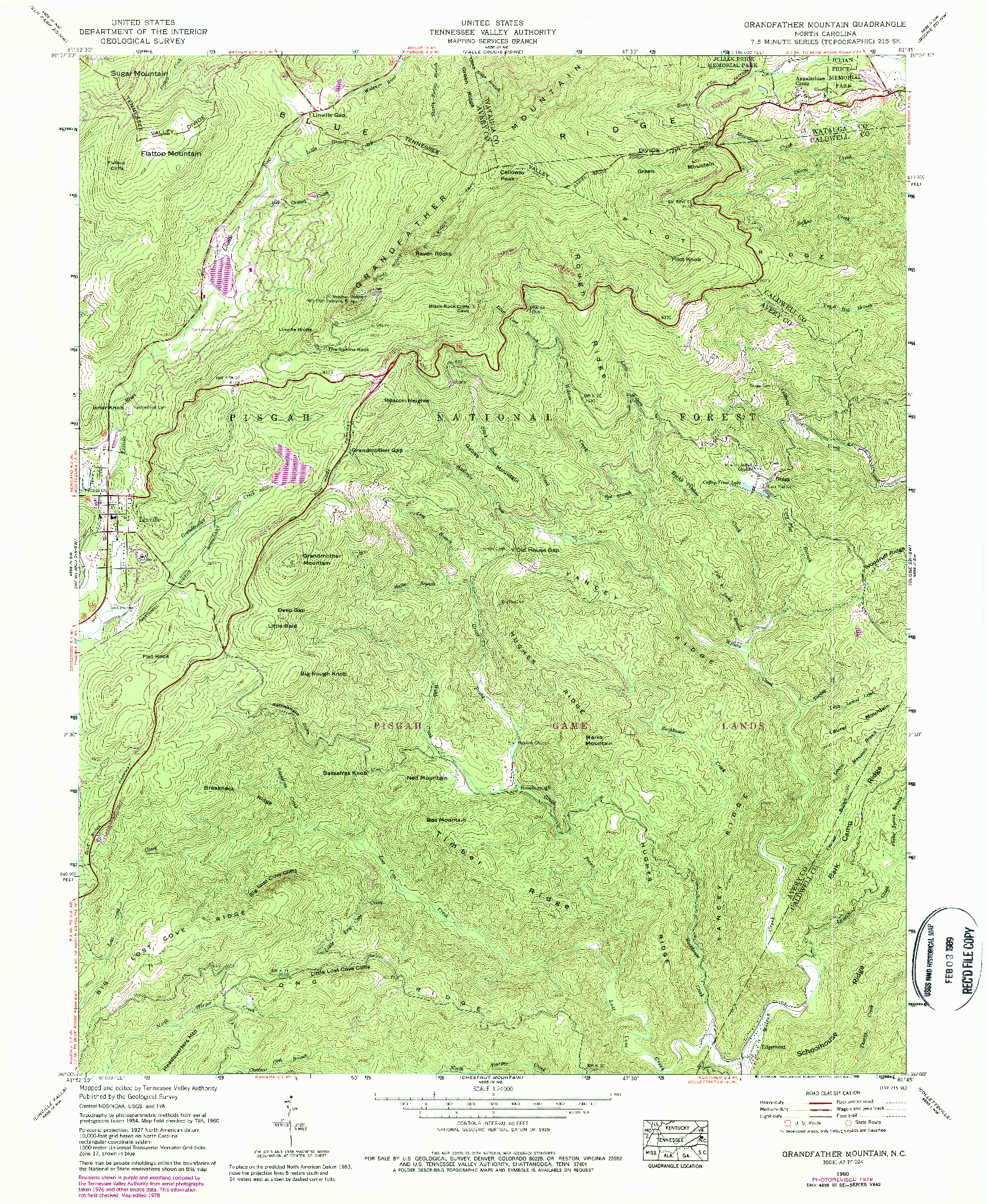 USGS 1:24000-SCALE QUADRANGLE FOR GRANDFATHER MOUNTAIN, NC 1960