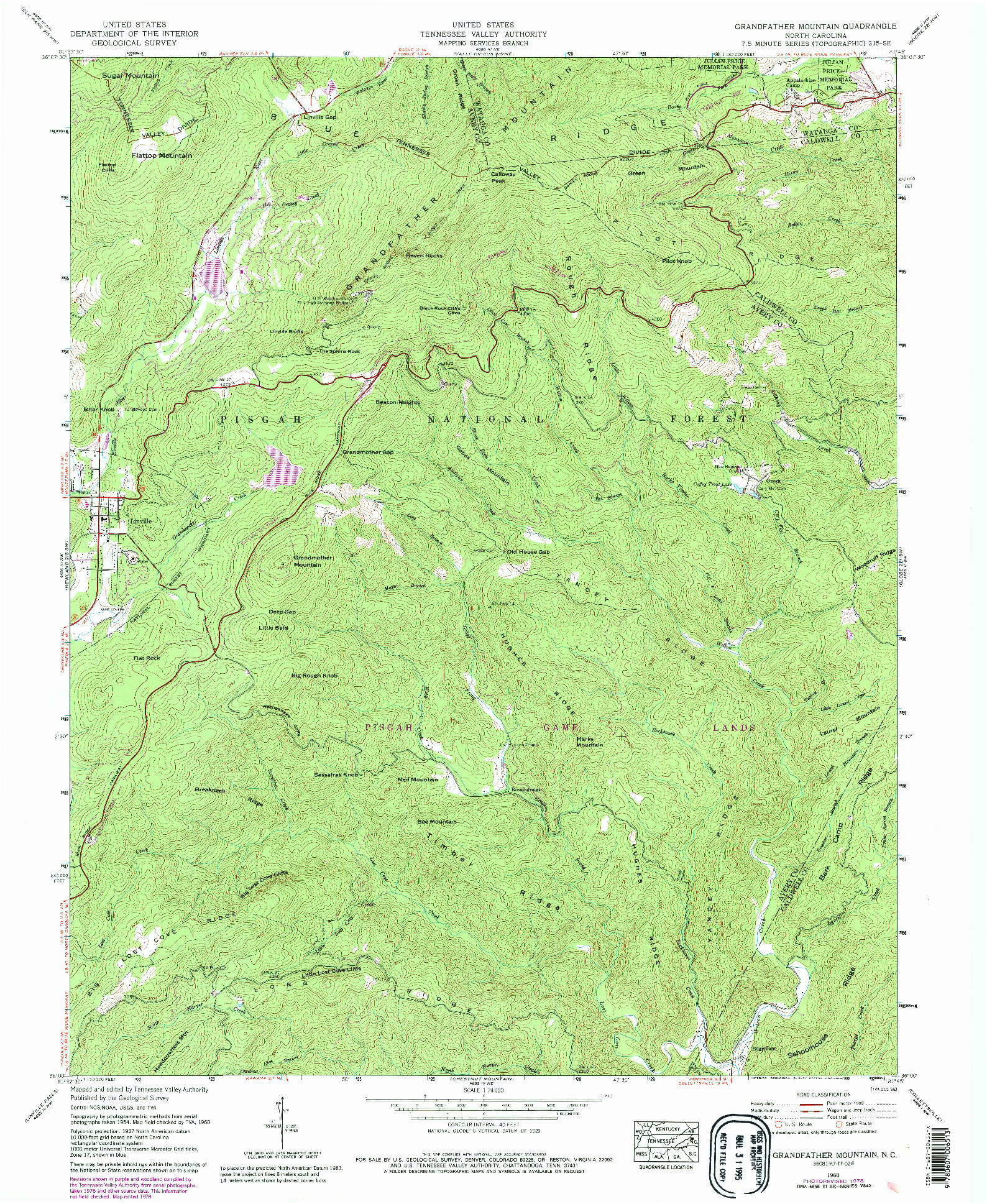 USGS 1:24000-SCALE QUADRANGLE FOR GRANDFATHER MOUNTAIN, NC 1960
