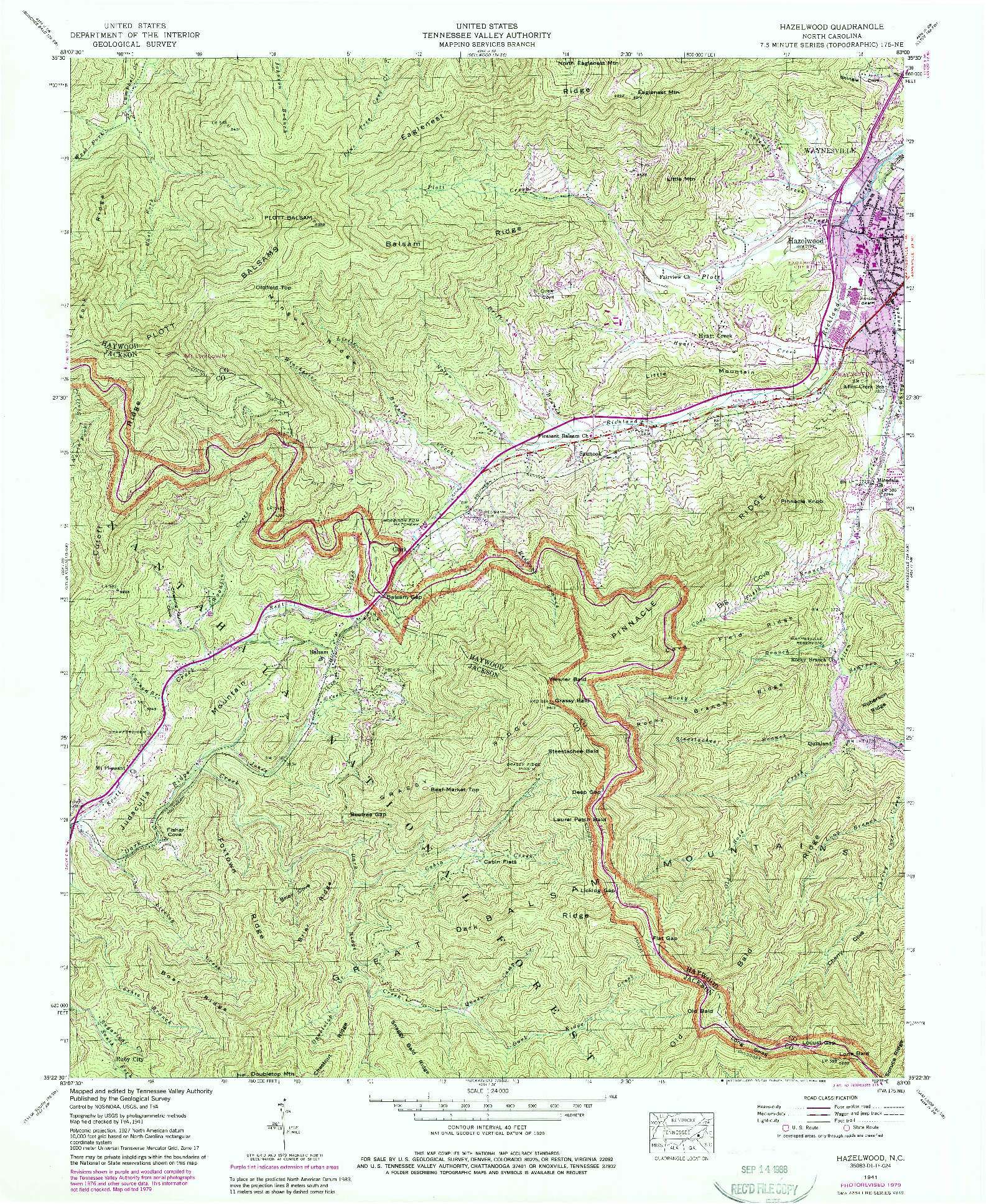 USGS 1:24000-SCALE QUADRANGLE FOR HAZELWOOD, NC 1941